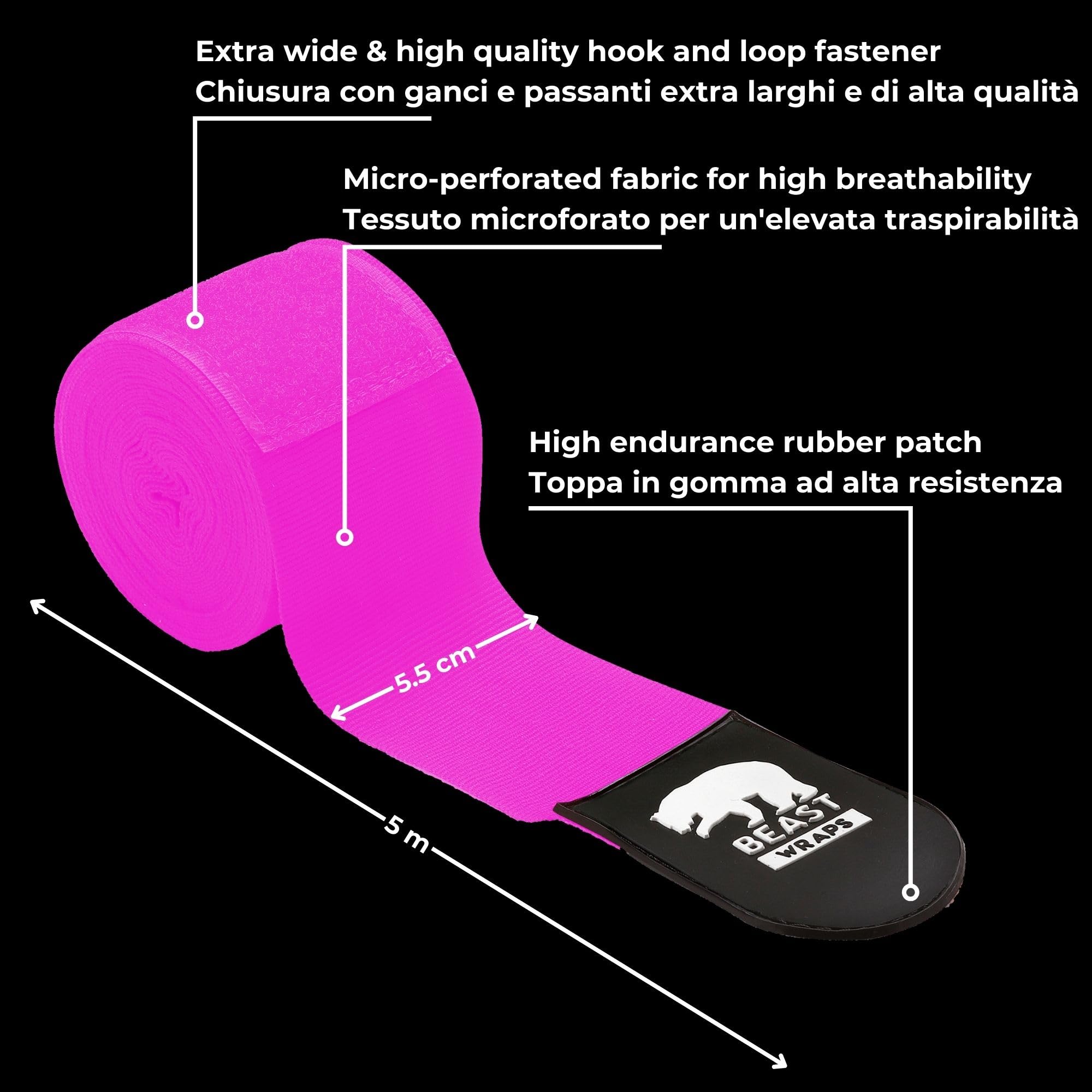 Fasce Boxe 5 Metri Semi-Elastiche e con Passante per Il Pollice. Bendaggi Boxe Uomo e Donna (Kick Boxing, Muay Thai, MMA, Arti Marziali, fitboxing). Nastri Boxe Traspiranti