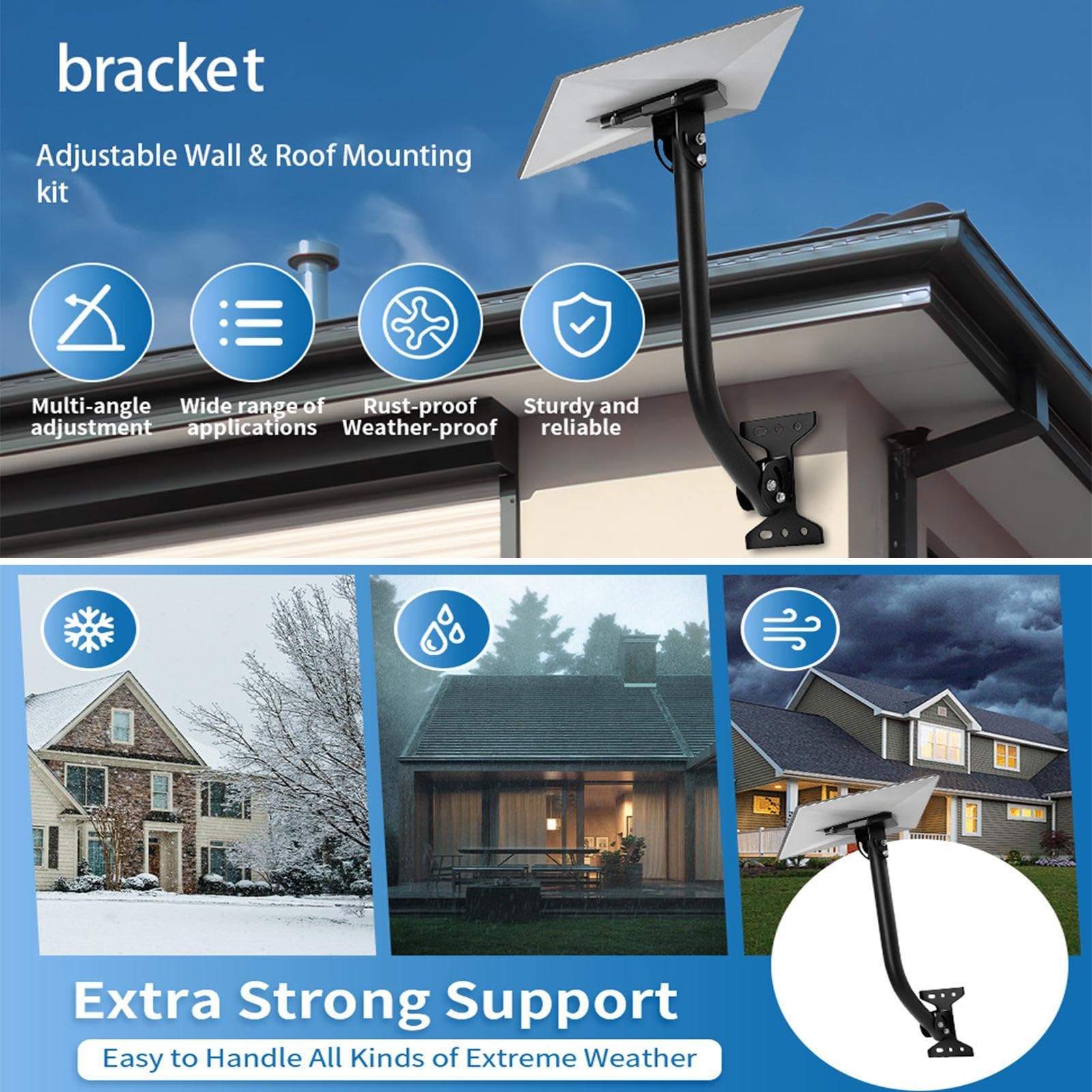 Support d'antenne Alarme parabolique Internet à angle flexible | Extension coupe-vent pour support satellite pour support de station météo, rallonge WiFi, toit, camping-car, maison et