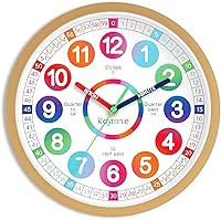 Roymnie 8 Inch Kids Learning Wall Clock - Silent Non-Ticking Teaching Time Analog Clock for Classroom, Kids Room, Colorful Decor