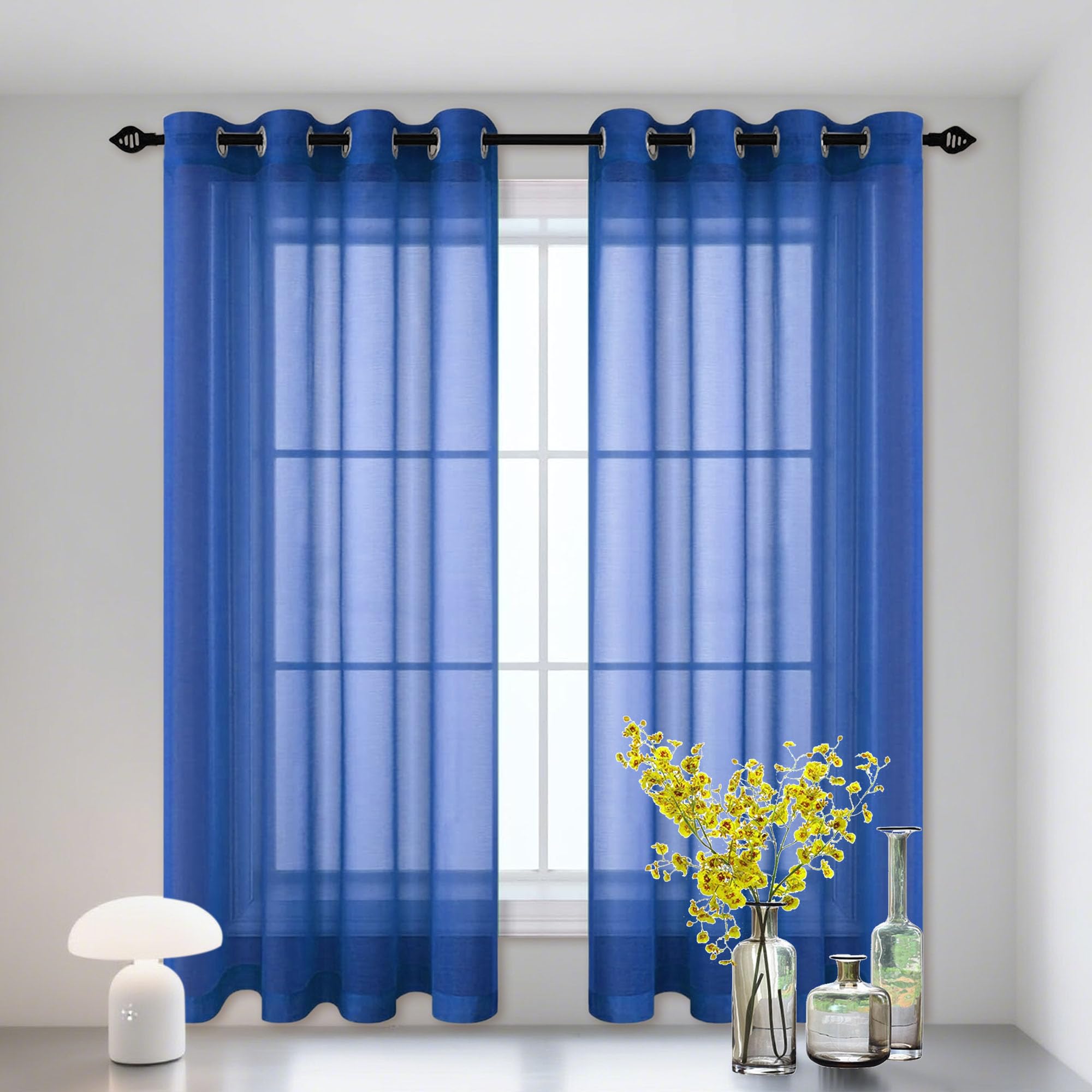 Rideau voilage oeillet 340 x 295 cm bleu foncé translucide salon