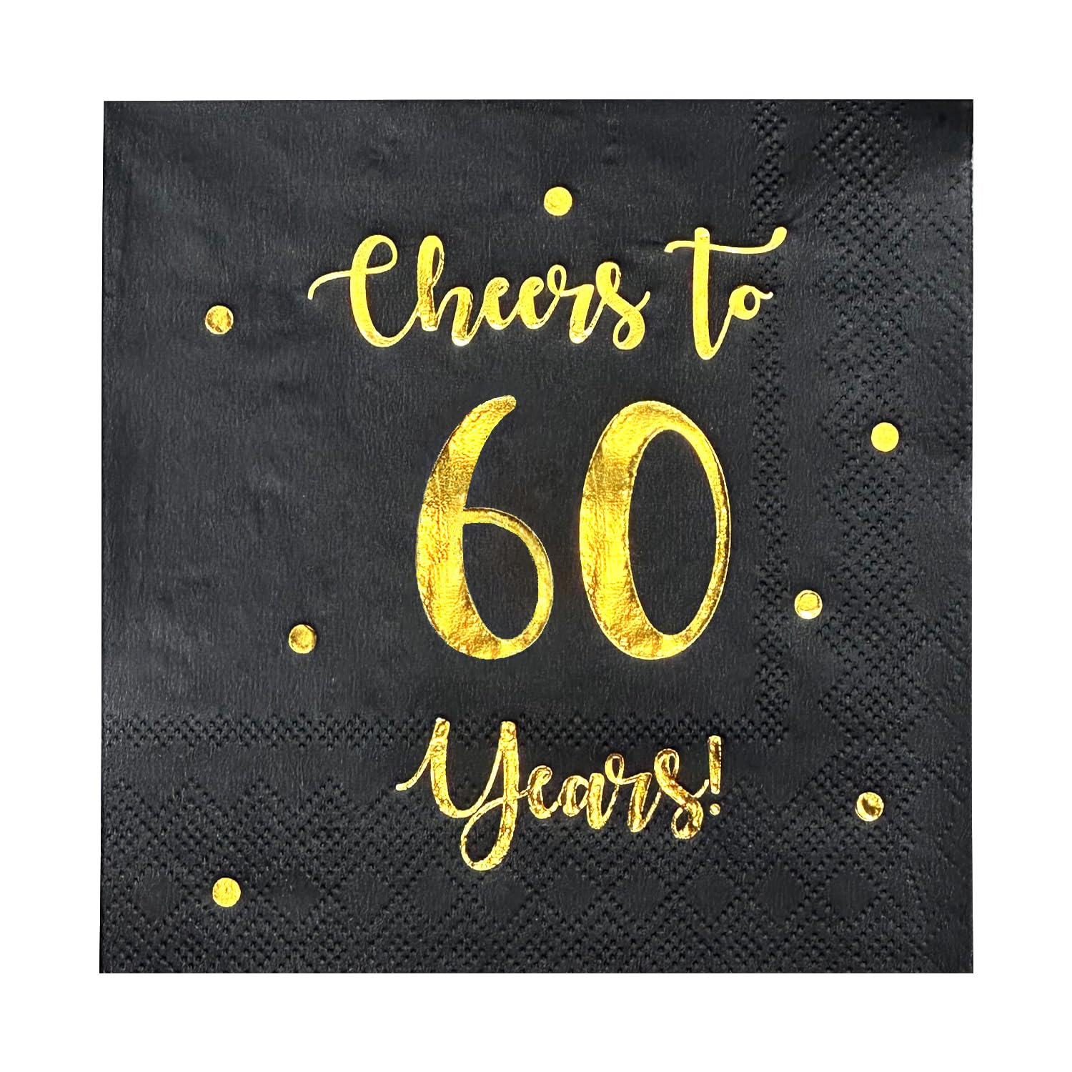 Cheers to 60 Years Cocktail Napkins | Happy 60th Birthday Decorations for Men and Women and Wedding Anniversary Party Decorations | 50-Pack 3-Ply Napkins | 5 x 5 inch folded (Black)