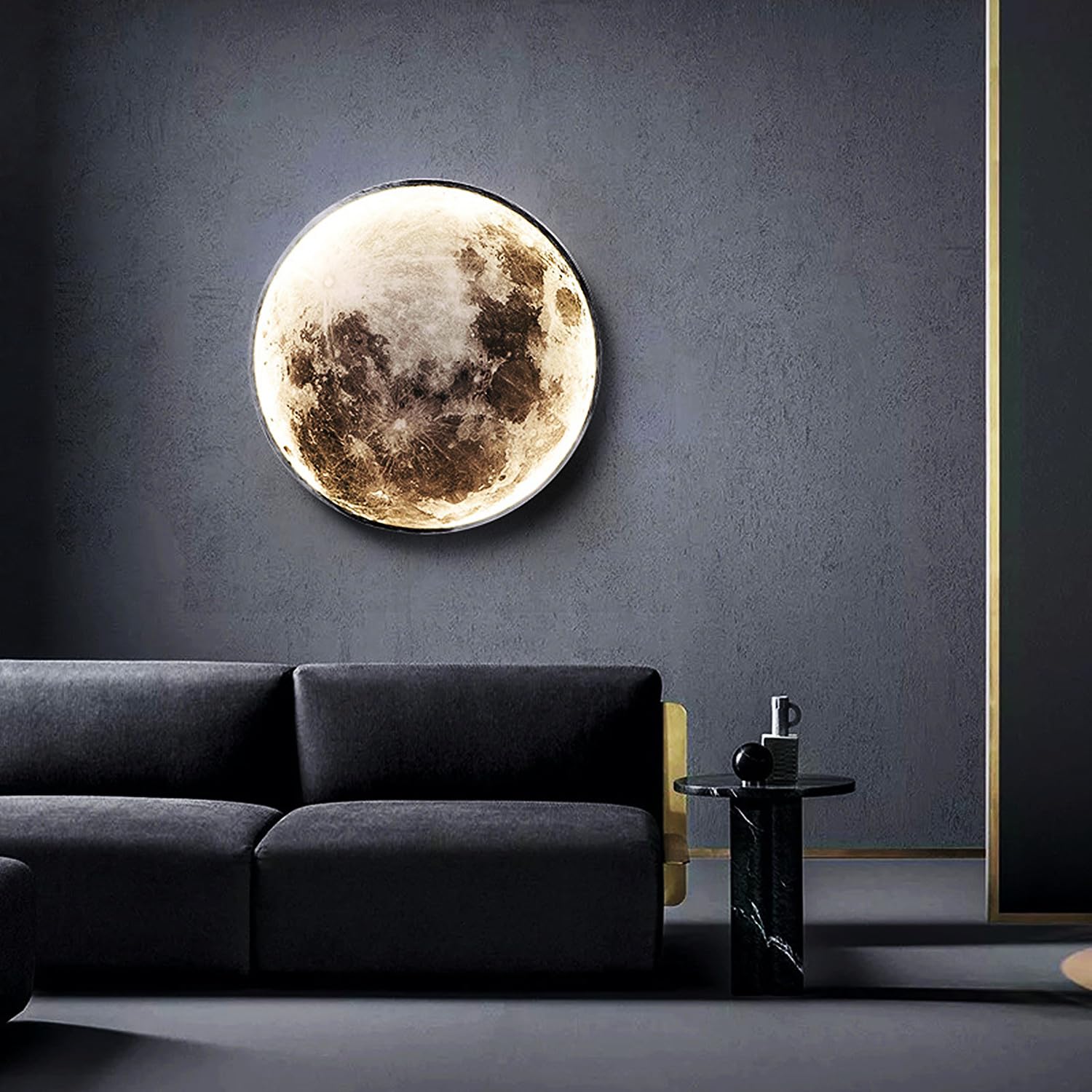 WTTTTW 50cm/19.7in, Dimmable Moon Wall Light with Remote Control, Plug-in Modern LED Moonlight Wall Lamp, Moon Wall Sconce Wall Mounted Ceiling Light Fixture for Hallway Bars Cafes KTV