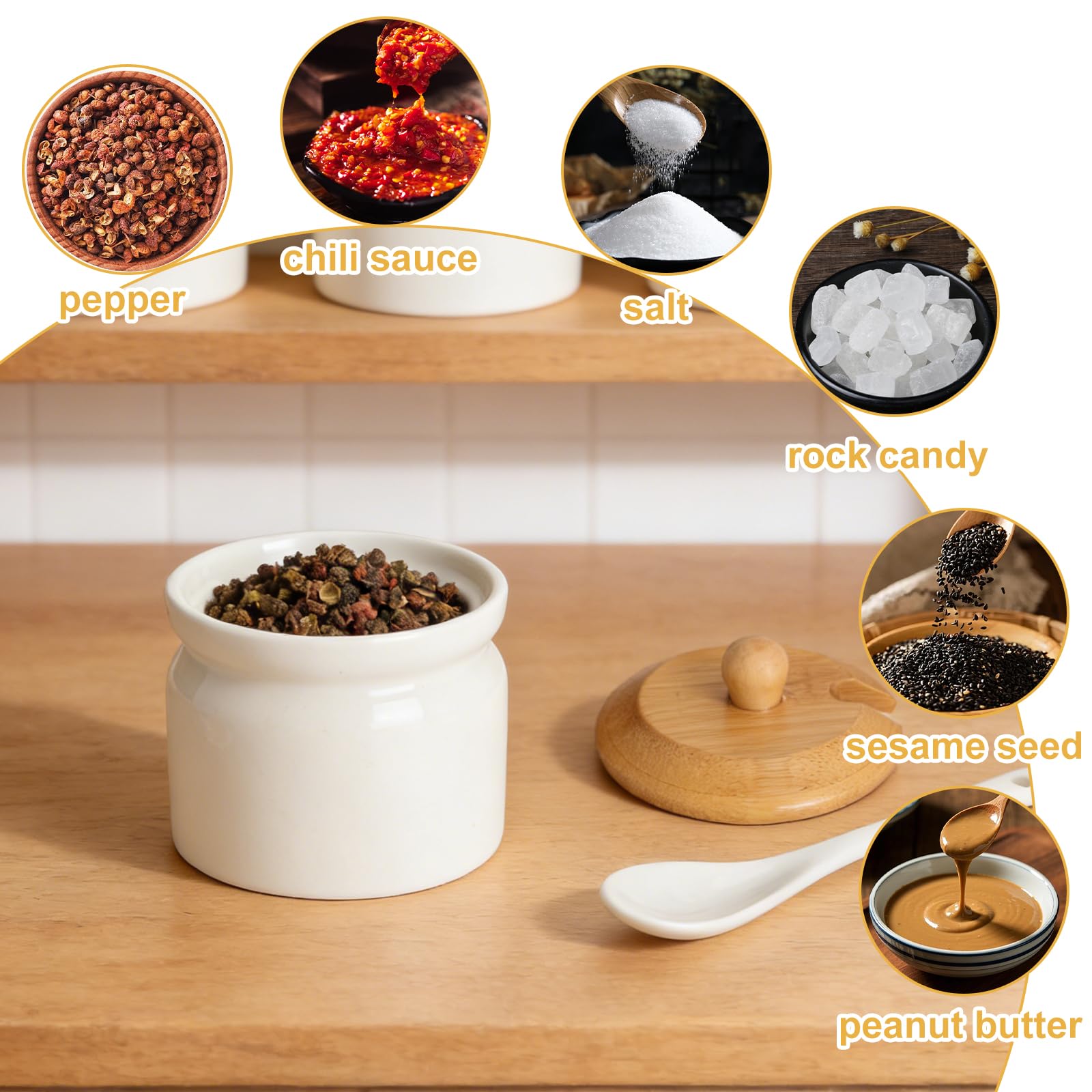 APOMOONS Cukiernica z pokrywką i łyżeczką, 180 ml, ceramiczna puszka na cukier, sól i przyprawy
