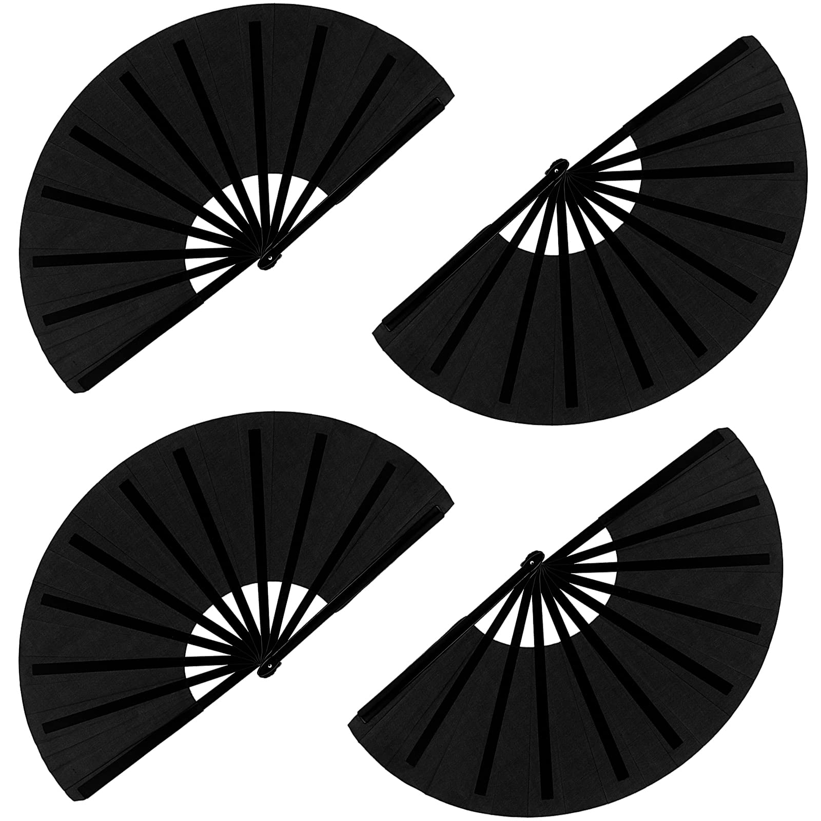MANCHAP4 PCS 13 Inch Large Folding Hand Fan, Chinese Kung Fu Tai Chi Hand Fan, Nylon Cloth Handheld Folding Fan for Dance, Decorations, Festival, Party, Plain Black