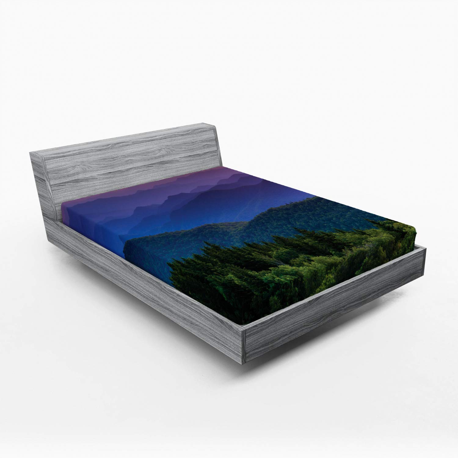 Ambesonne Appalachian Fitted Sheet, Extremely Colorful Sunset Over Cowee Mountains Overlook Vista Photo Print, Soft Decorative Fabric Bedding