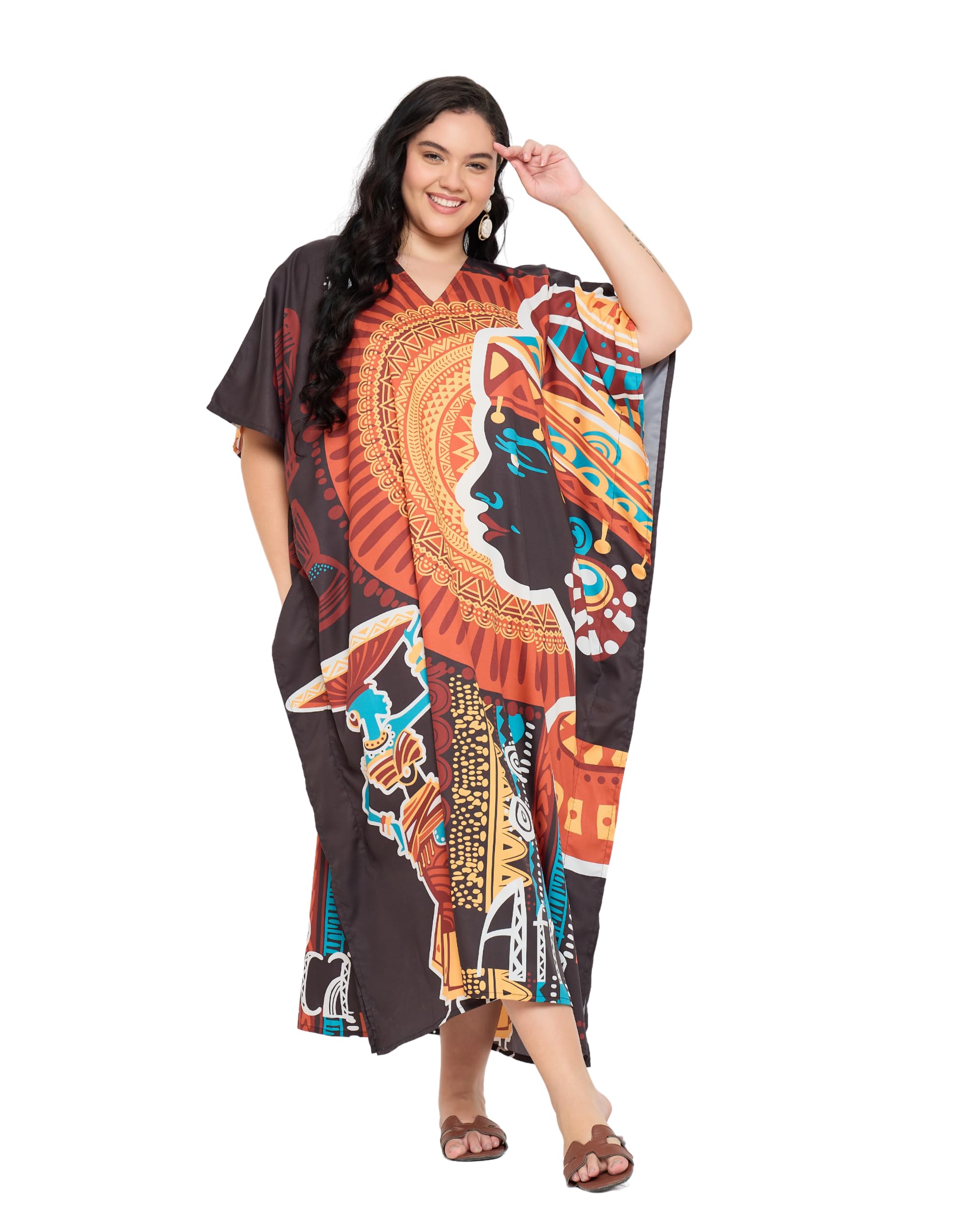 Gypsie Blu Women Plus Size Kaftan Dress Evening Swimsuit Cover Up Beach Long Maxi Dresses V-Neck Mumu for Summer Caftan