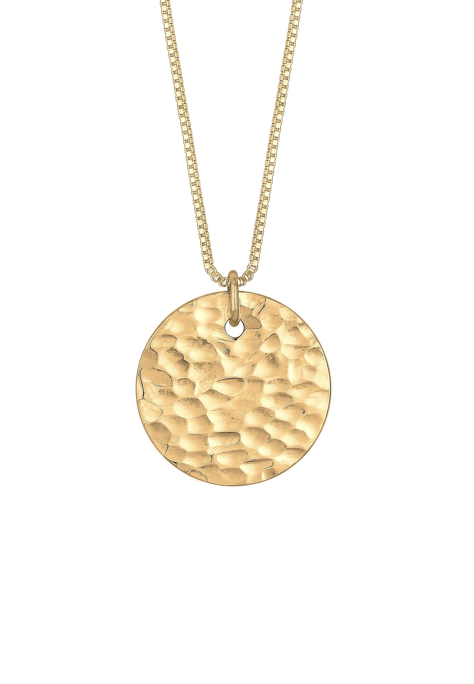 Elli Necklace Plate Circle Hammered Box Chain 925 Silver