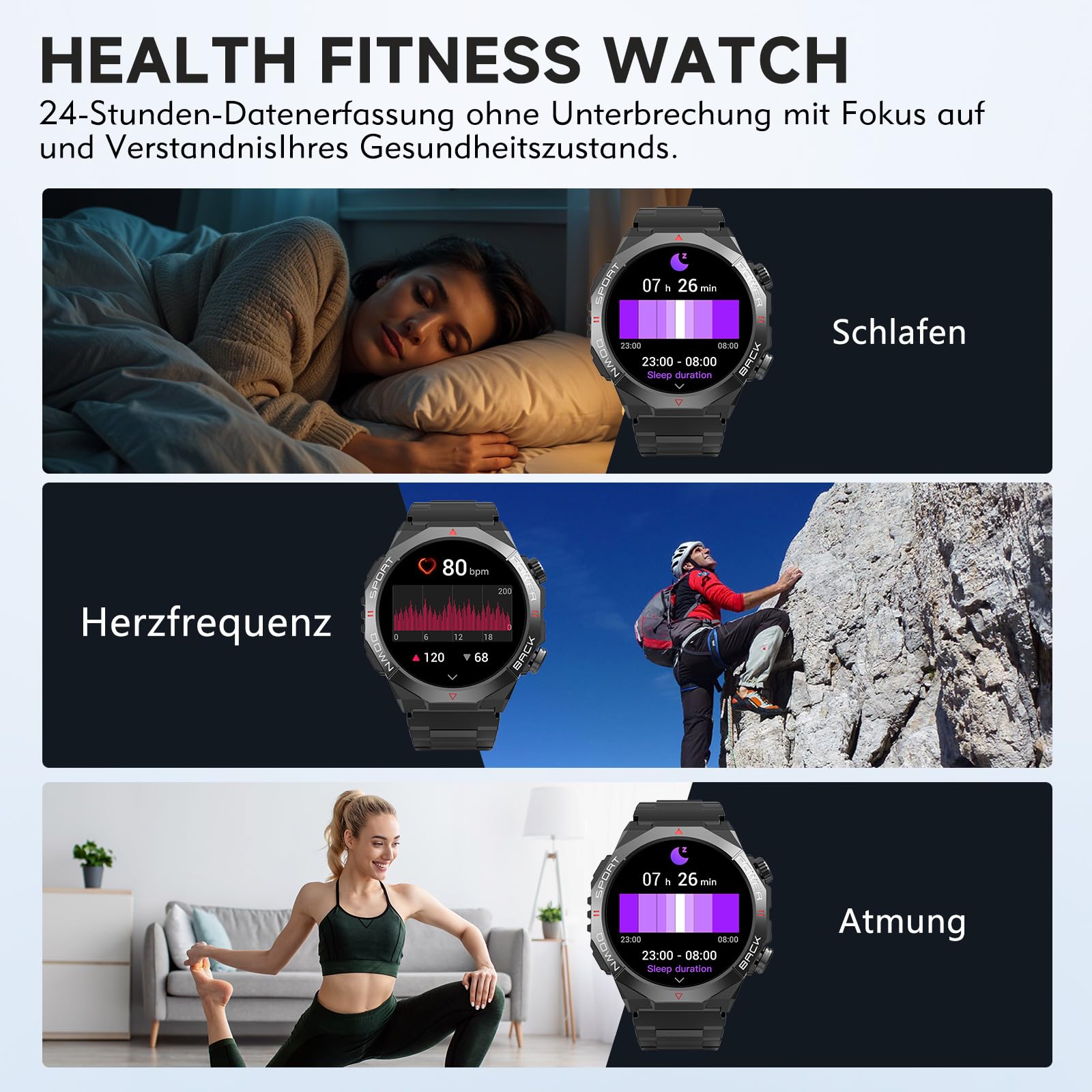Montre Connectée pour Homme avec Fonction Téléphone Bluetooth | Montre Intelligente Ronde avec Podomètre, Moniteur de Fréquence Cardiaque, Moniteur Sommeil, 112 Modes Sportifs, Étanche IP68