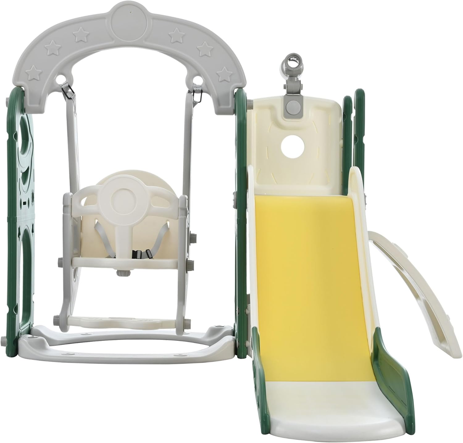 Toddler Slide and Swing Set 5 in 1, Kids Playground Climber Slide Playset with Telescope, Combination for Babies Indoor & Outdoor (Green-White-Yellow)
