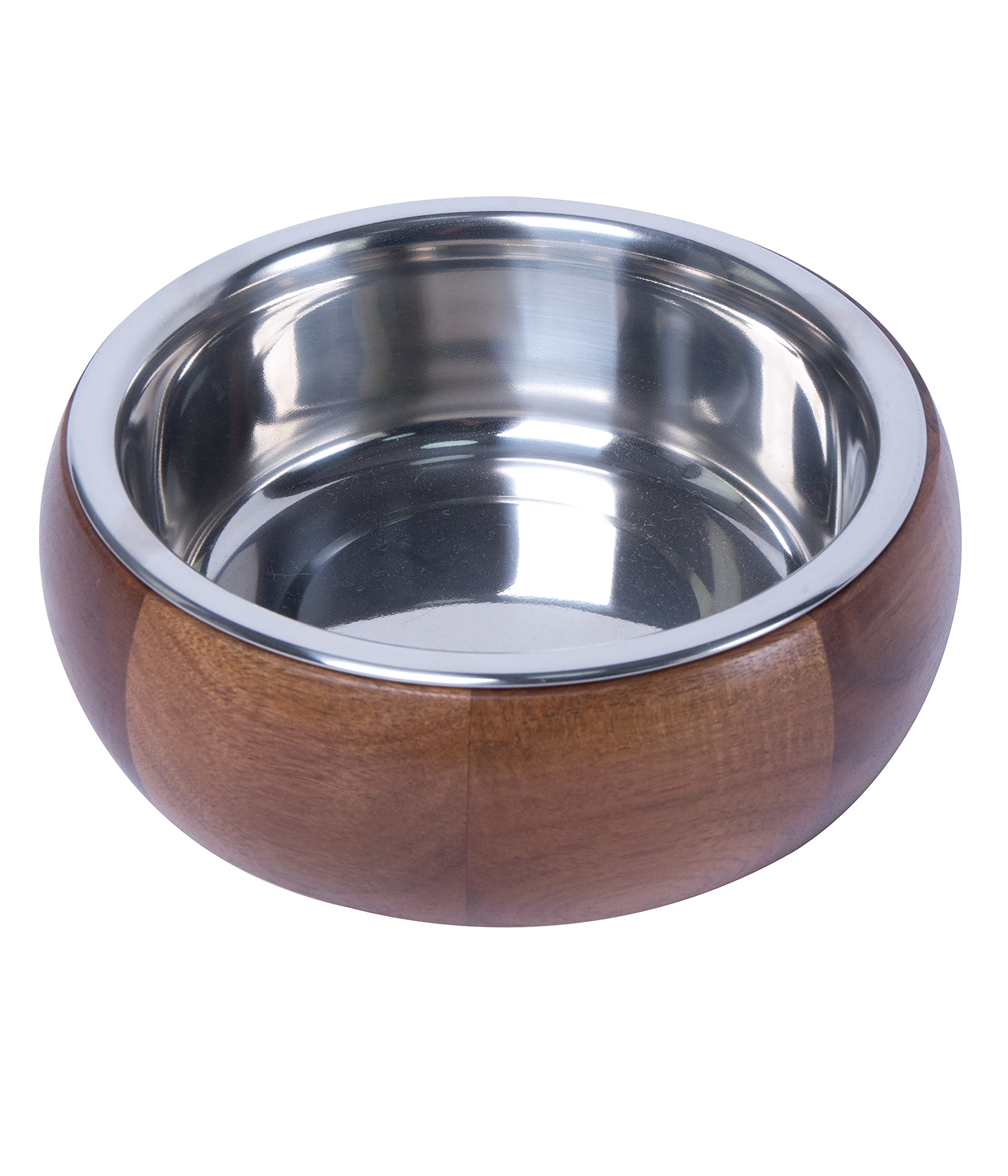 Dehner Lieblinginge Dog Bowl Diameter 23 cm Height 7.8 cm Wood/Stainless Steel Brown