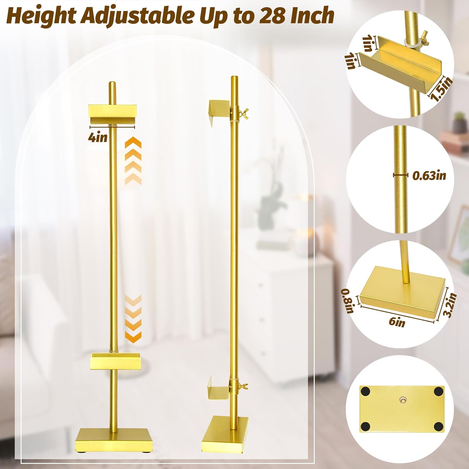 1 Pack Adjustable Tabletop Easel Stand for Picture Frames, Metal Picture Stands for Display, Picture Frame Stand for Art Photo Signs, Table Picture Frame Holder Stand（29.5 Inch Gold）