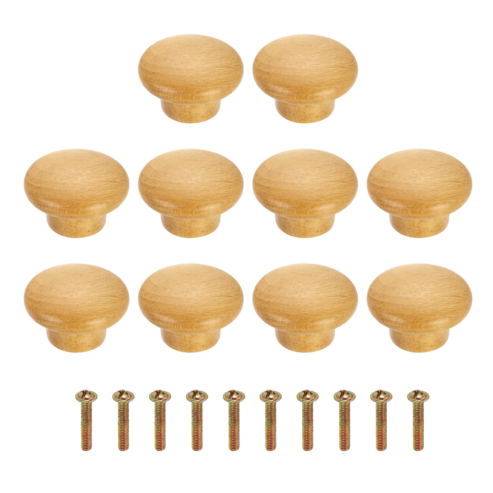 sourcing map 10Pcs Round Wood Drawer Knob, 1.57" Diameter Round Head Dresser Knobs Solid Wooden Knobs with Screws for Furniture Drawer Wardrobe Cupboard, Beech Color