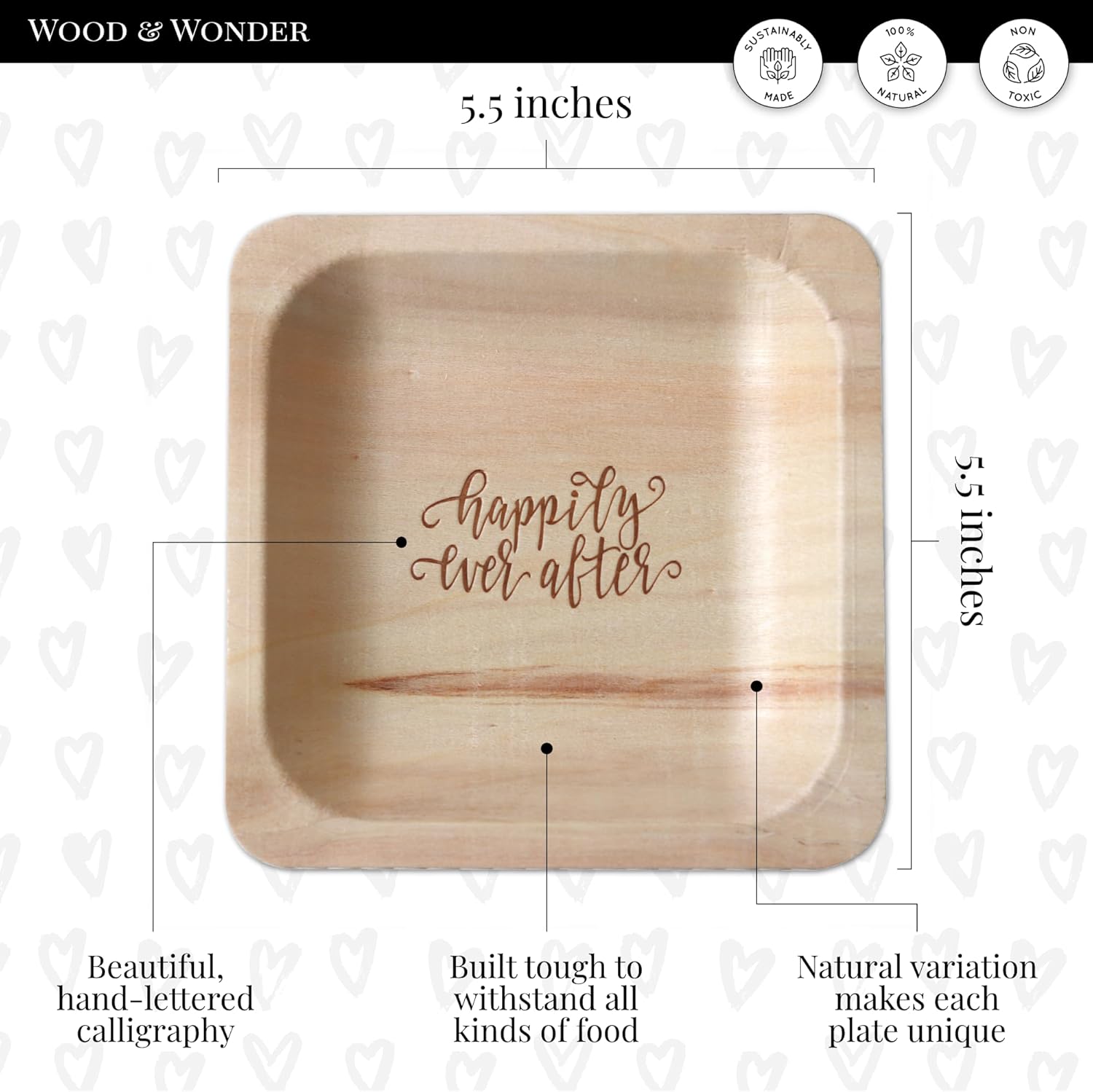 Happily Ever After Disposable Wedding Plates – Rustic, Compostable Alternative to Plastic Plates for Wedding Receptions, Engagement Parties, and Rehearsal Dinners (Appetizer, 50-Pack)