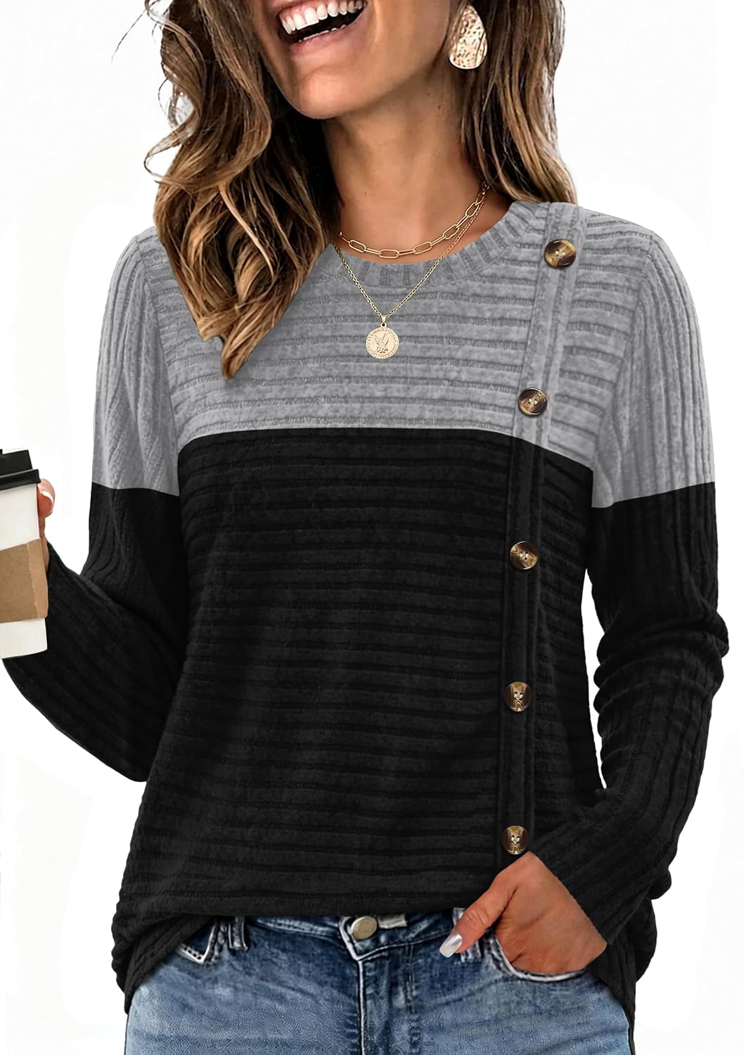  Womens Sweaters Fall Teacher Outfits Long Sleeve Shirts Tunic Tops thumbnail
