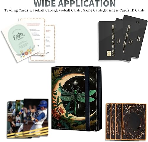 Miniatura 5 de Carpeta de tarjetas de libélula luna, 4 bolsillos para álbum de tarjetas intercambiables, carga lateral, 240 bolsillos de poliuretano de alta