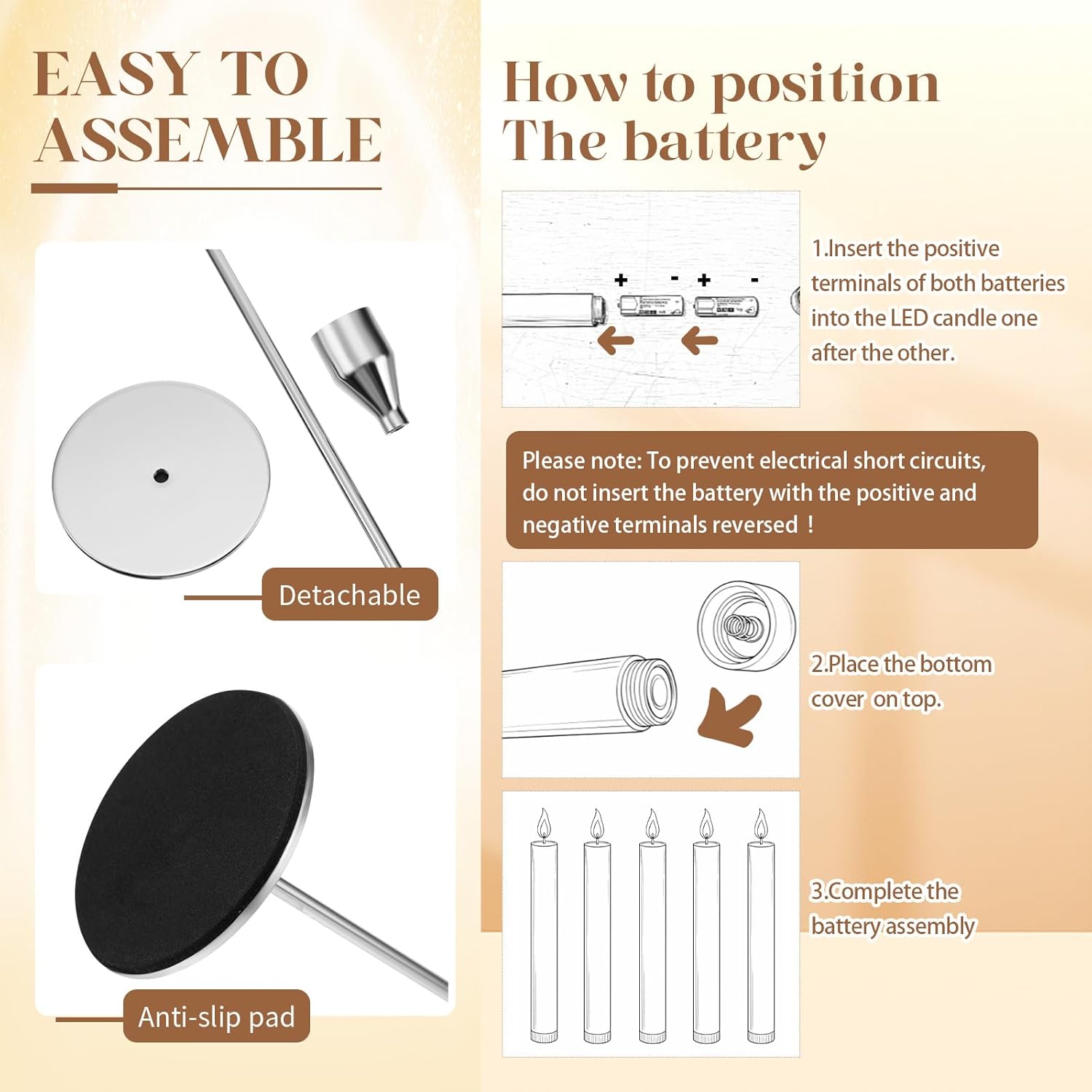 30 Pcs Silver Candlestick Holders with Flameless LED Candles Bulk Includes 15 Metal Candle Holders and 15 Battery Operated Taper Candles for Wedding Valentines Table Centerpieces Home Decor