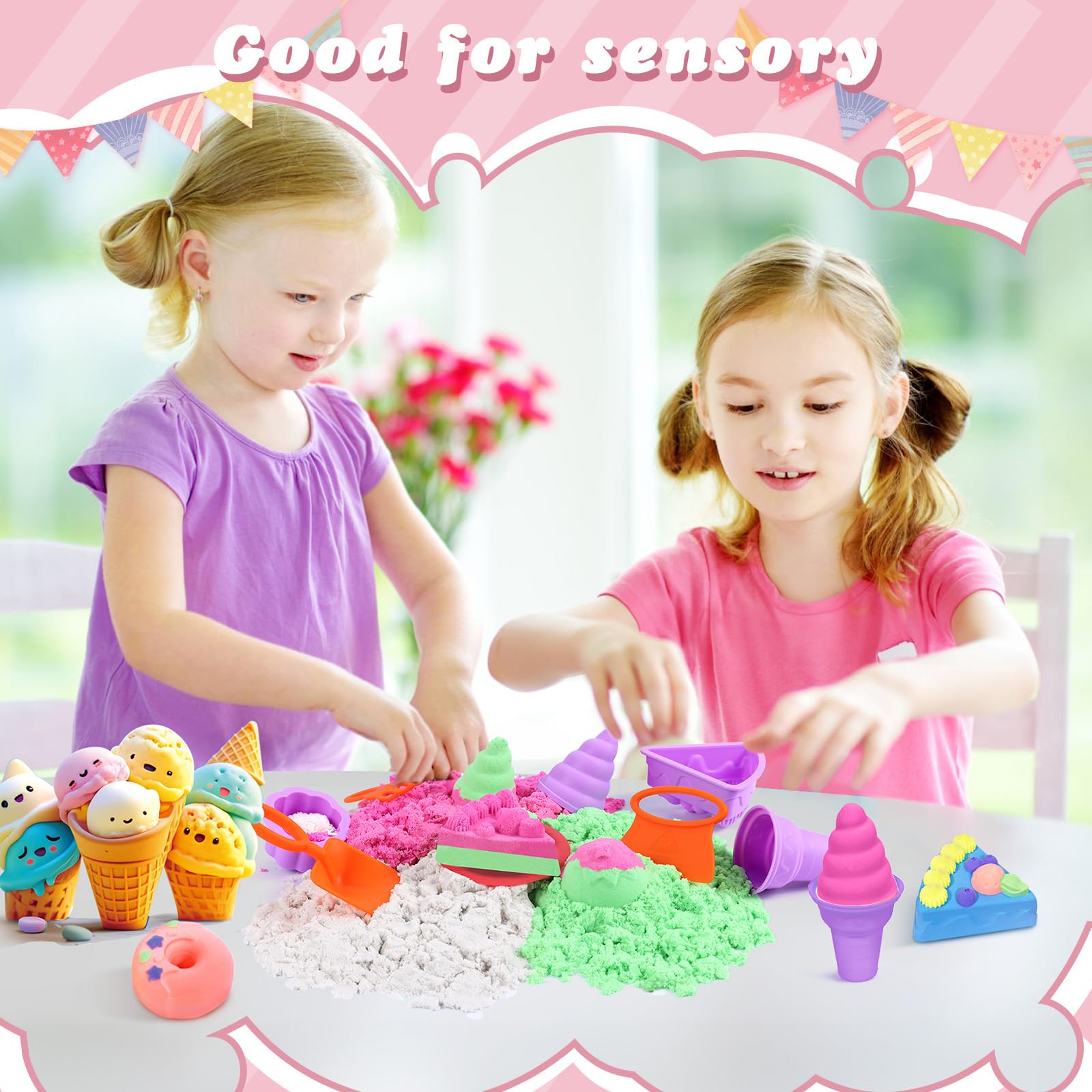 Sabbia per Bambini 3 4 5 6 7 8 Anni Ragazzi Ragazze Play Construction Kit Gelato Magic Play Sabbia Set Giocattoli con Strumenti di Pulizia