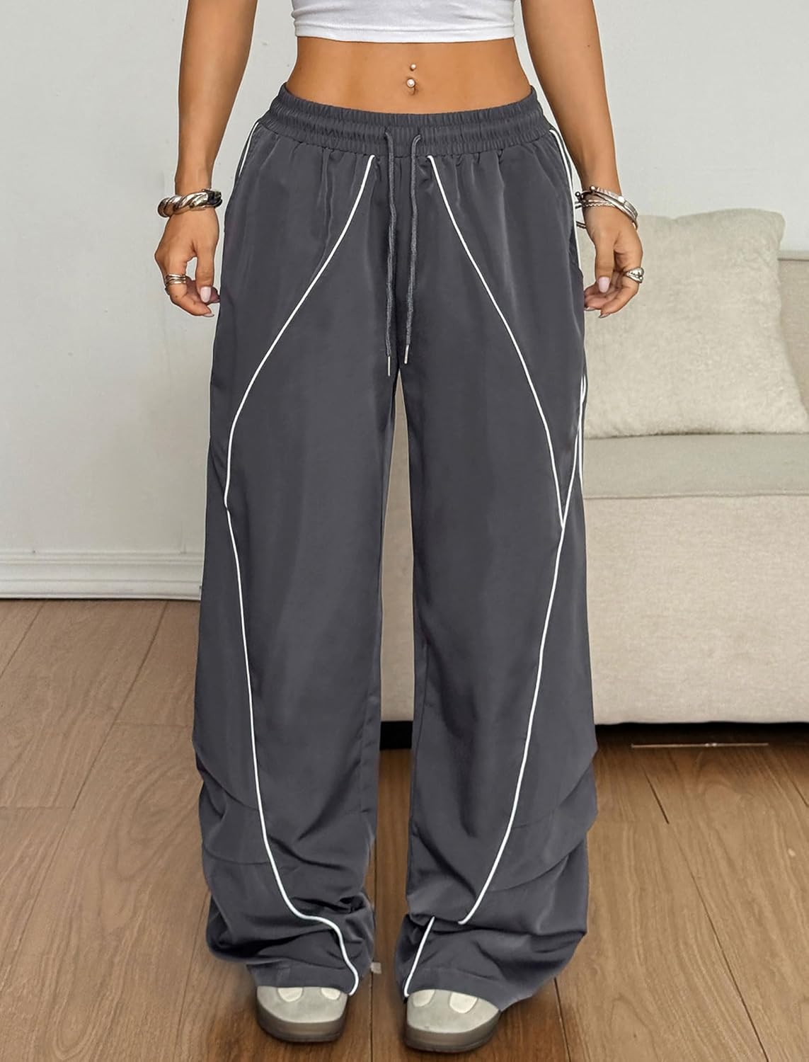 ZAFUL Womens Wide Leg Sweatpants Parachute Pants Baggy Y2K Elastic Waist Jogger Track Pants Streetwear - Image 3