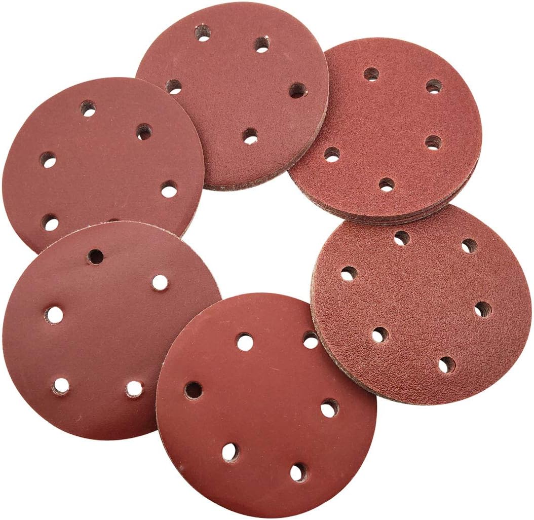 Sipery 60Pcs 5 Inch Sanding Discs Hook and Loop Sandpaper-10 Each of 60/80/120/240/320/600 Grit Flocking Sandpaper Pads for Random Orbital Sander (5 Inch 6 Hole)
