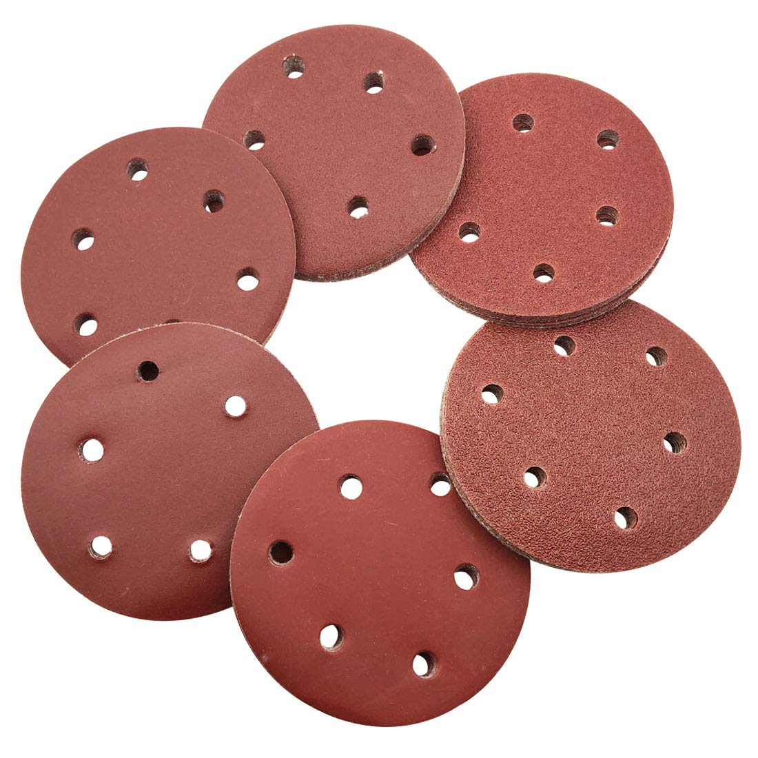 60Pcs 5 Inch Sanding Discs Hook and Loop Sandpaper-10 Each of 60/80/120/240/320/600 Grit Flocking Sandpaper Pads for Random Orbital Sander (5 Inch 6 Hole)
