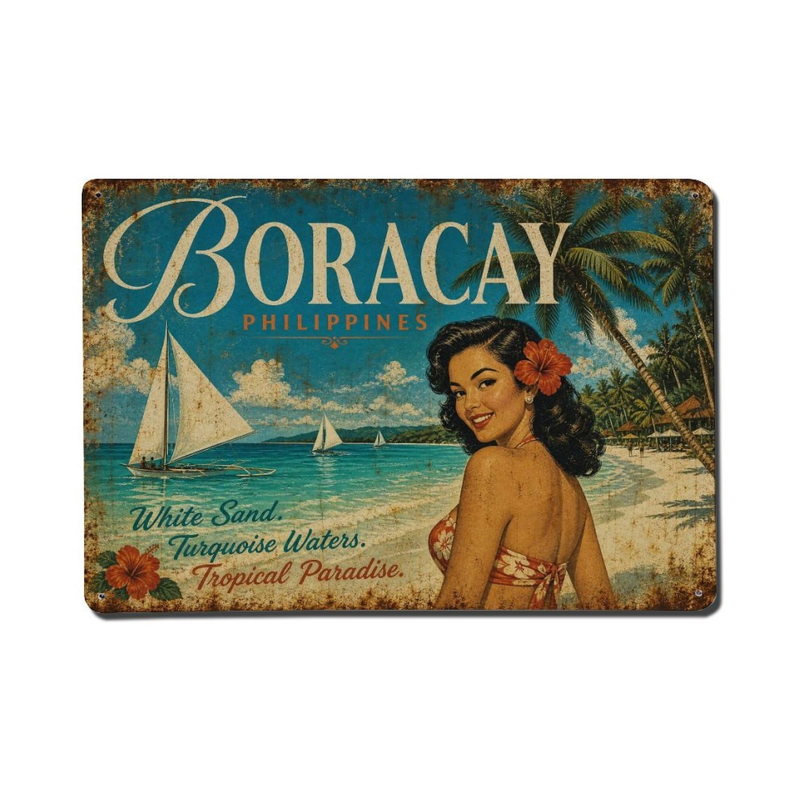 Huiyhb 8X12inch(20X30cm) Retro Travel Philippines Boracay Metal Tin Sign