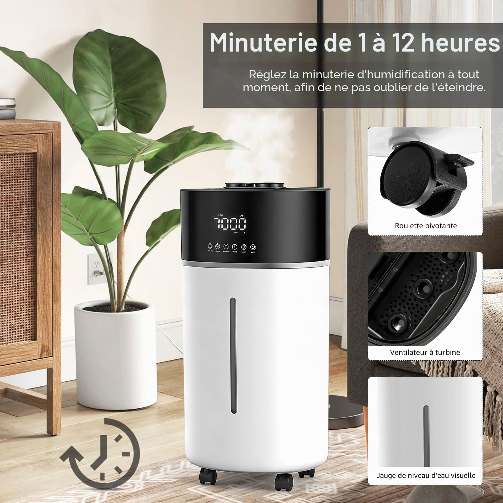Humidificateur d'Air Chambre 18L, Diffuseur Huiles Essentielles Intelligent pour Chambres Humidifier Chaud/Froid pour Pièces Jusqu'à 200m² et Plantes et Usage Commercial