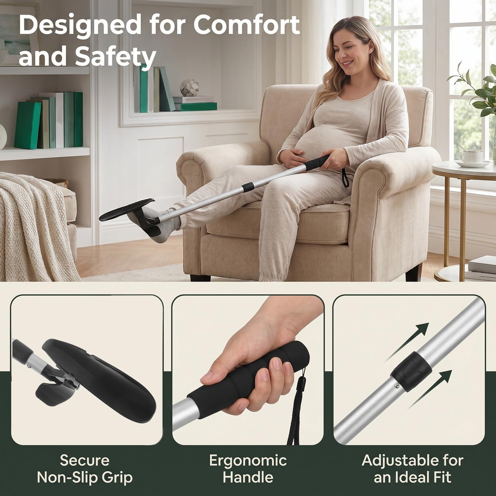 Lurrose Calzador extensible: Dispositivo de ayuda para ponerse los calcetines para personas mayores - Ayuda para levantar botas, zapatillas y tacones altos - para vestirse con zapatos, calcetines,