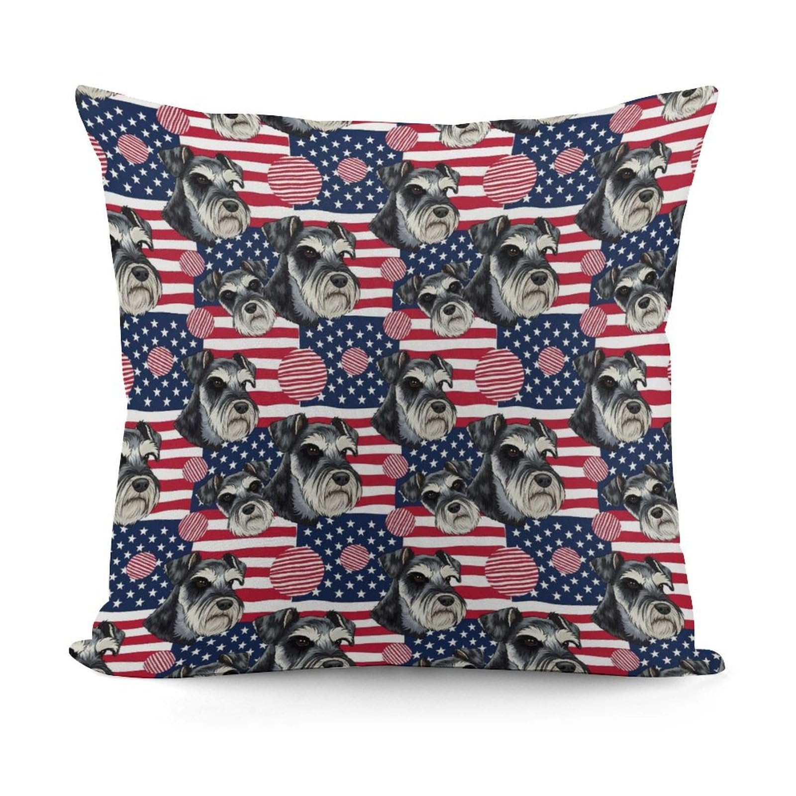 Smazdfxx Picture(23) Fashion Decorative Throw Pillow Covers Couch Cushion Case Soft Schnauzer Dog American Flag Pillowcases For All Seasons