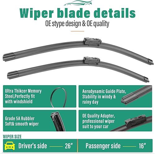 Vista 402 de 26" 20" 16" Windshield Wiper Blades Replacement for Dodge Grand Caravan 2008-2020 / Chrysler Town & Country 2008-2016 Premium All Weather Front Rear