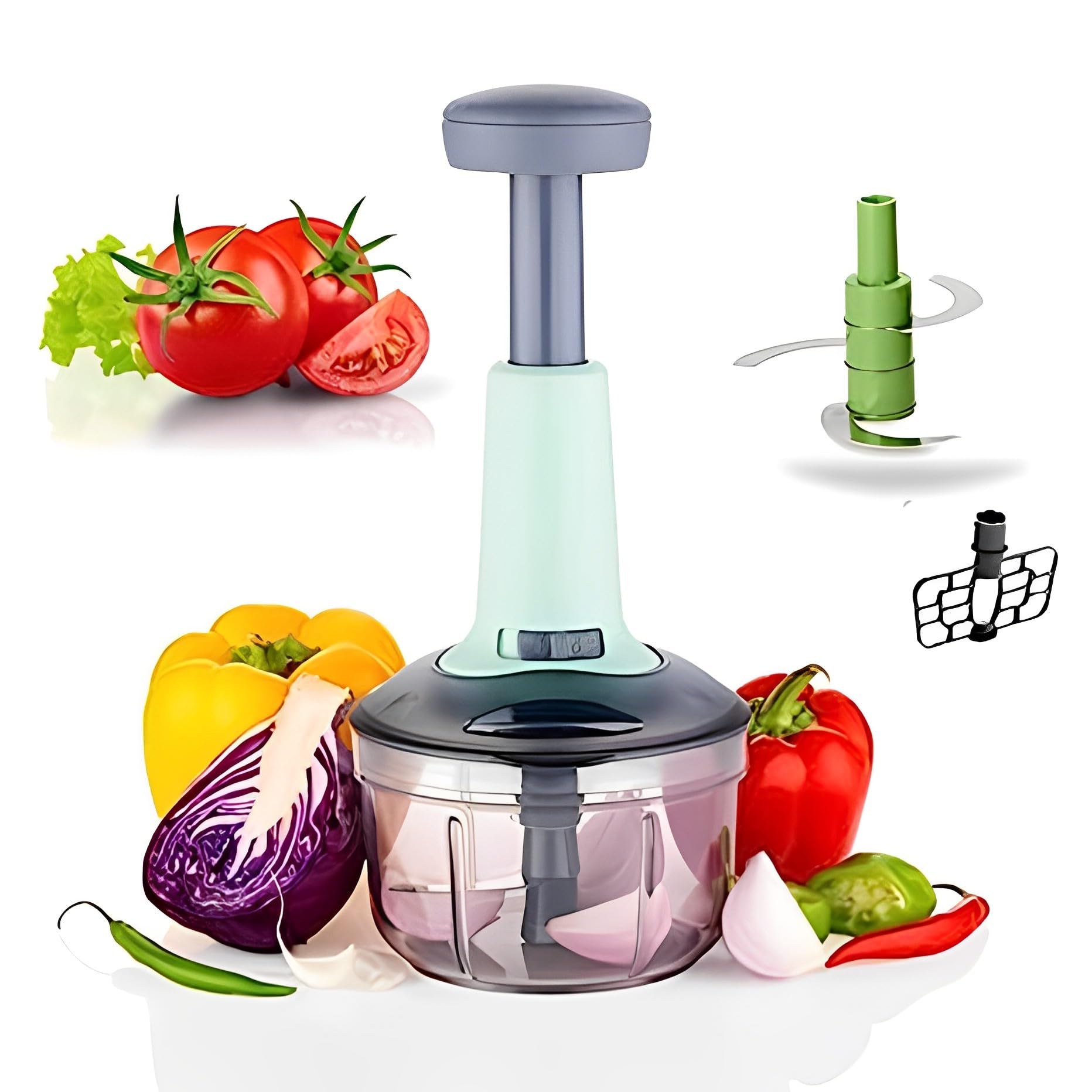 3 LEAF Manual Push Chopper 800ml for Kitchen Vegetables & Fruits| Multipurpose Hand Press Chopper with Lock & Unlock System| Quick Manual Hand Held Chopper onion cutter/ Mixer / Cutter to Chop Onion, Tomato, Potato, Salad, vegetable cutter chopper