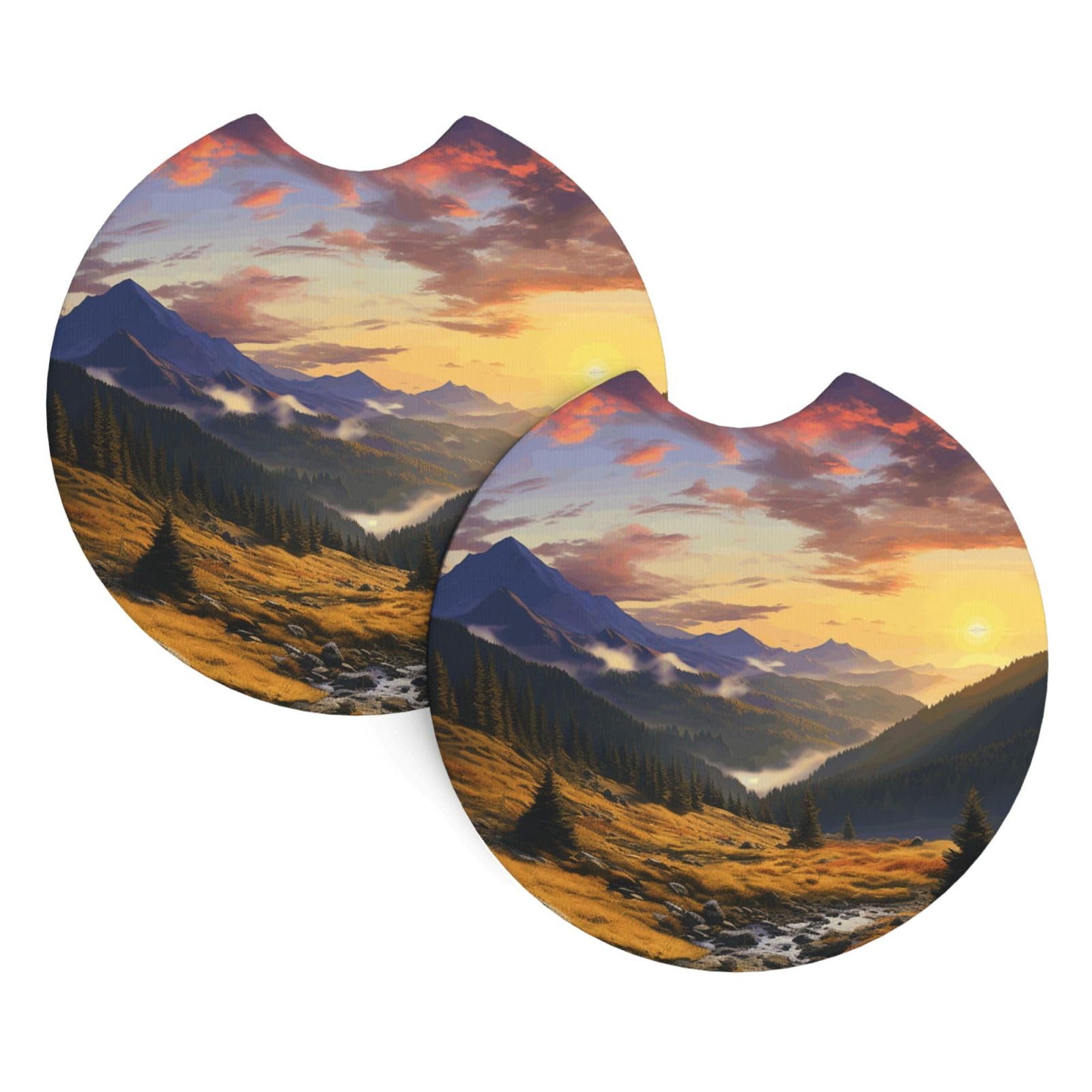 2 Pack Car Coaster for Cup Holders Mountain Sunset Landscape Car Cup Coaster 2.7" Neoprene Non-Slip Automotive Cup Mat Universal Auto Car Interior Accessories for Women Men Cup Pad