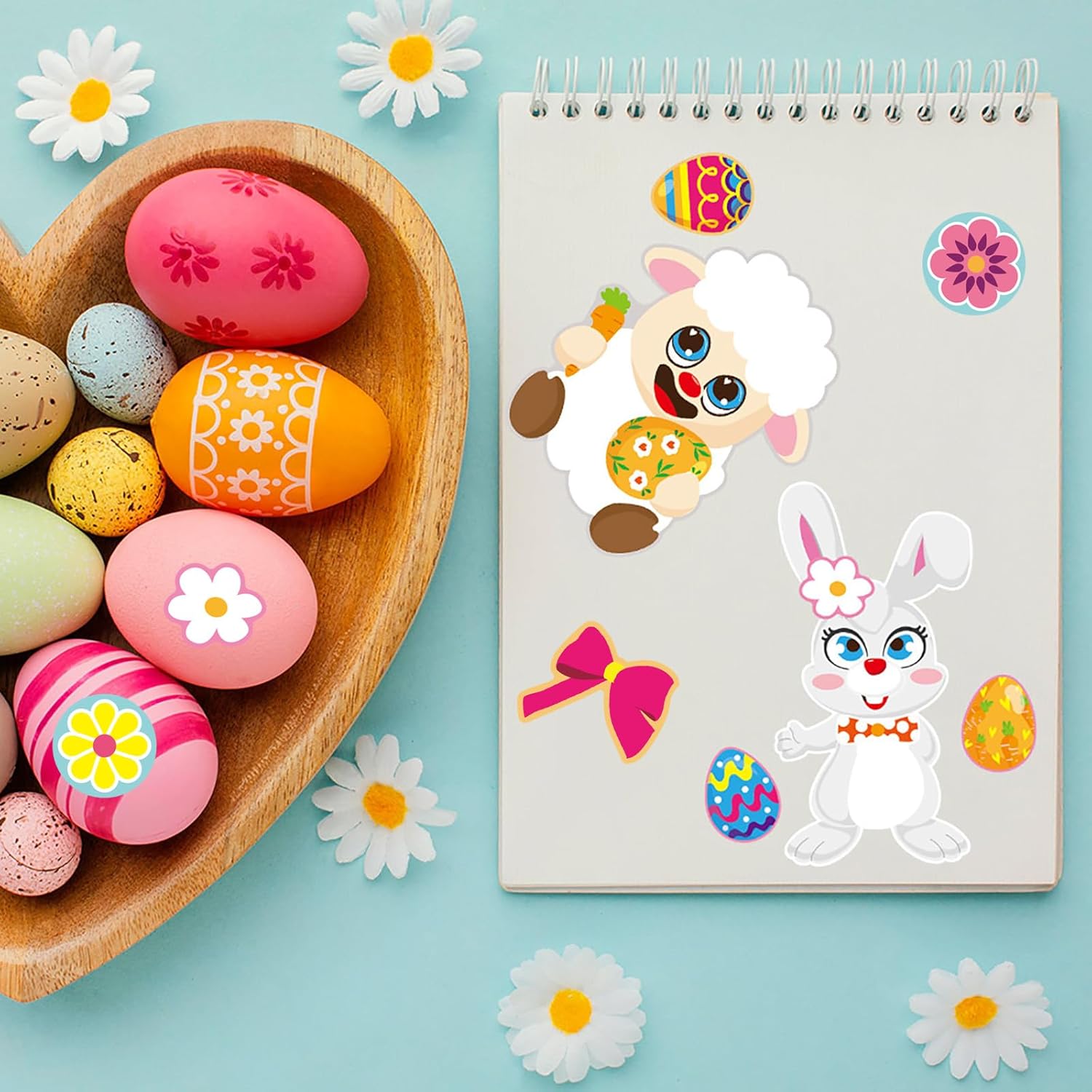 24PCS Easter Stickers for Kids, Easter Make A Face Animal Stickers with Easter Egg Themed Mix and Match Make Your Own Easter Stickers with Bunny, Egg, Sheep, Chick Easter Kids Party Favor Supplies