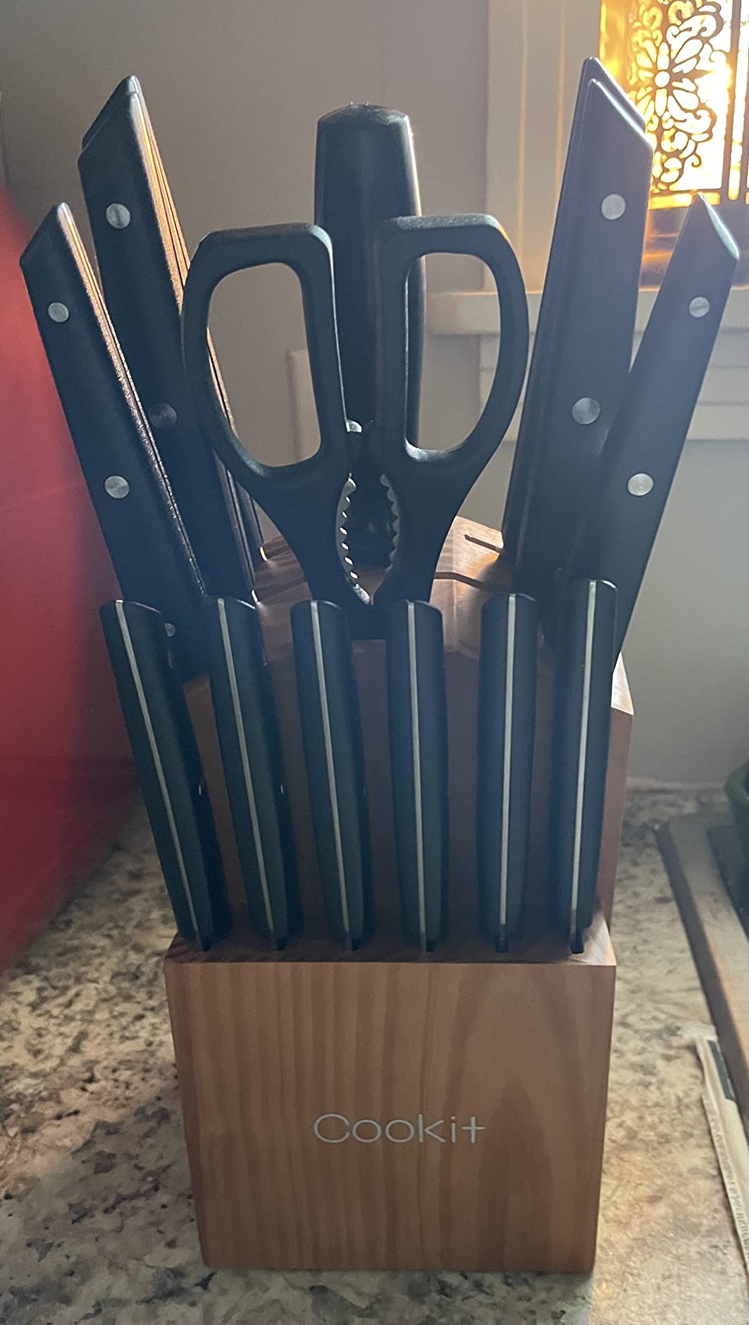 6/mo Finance Knife Sets with Block, 15Piece Kitchen Knife Set with