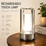 Cordless Table Lamp Rechargeable Portable Metal Touch Small Desk Lamp,Indoor/Outdoor Battery Operated LED Night Light,3Color Stepless Dimming Crystal Lantern,for bedrooms,Bars,cafes,Camping,Silver | Silver metal crystal lantern, 3-color touch dimming