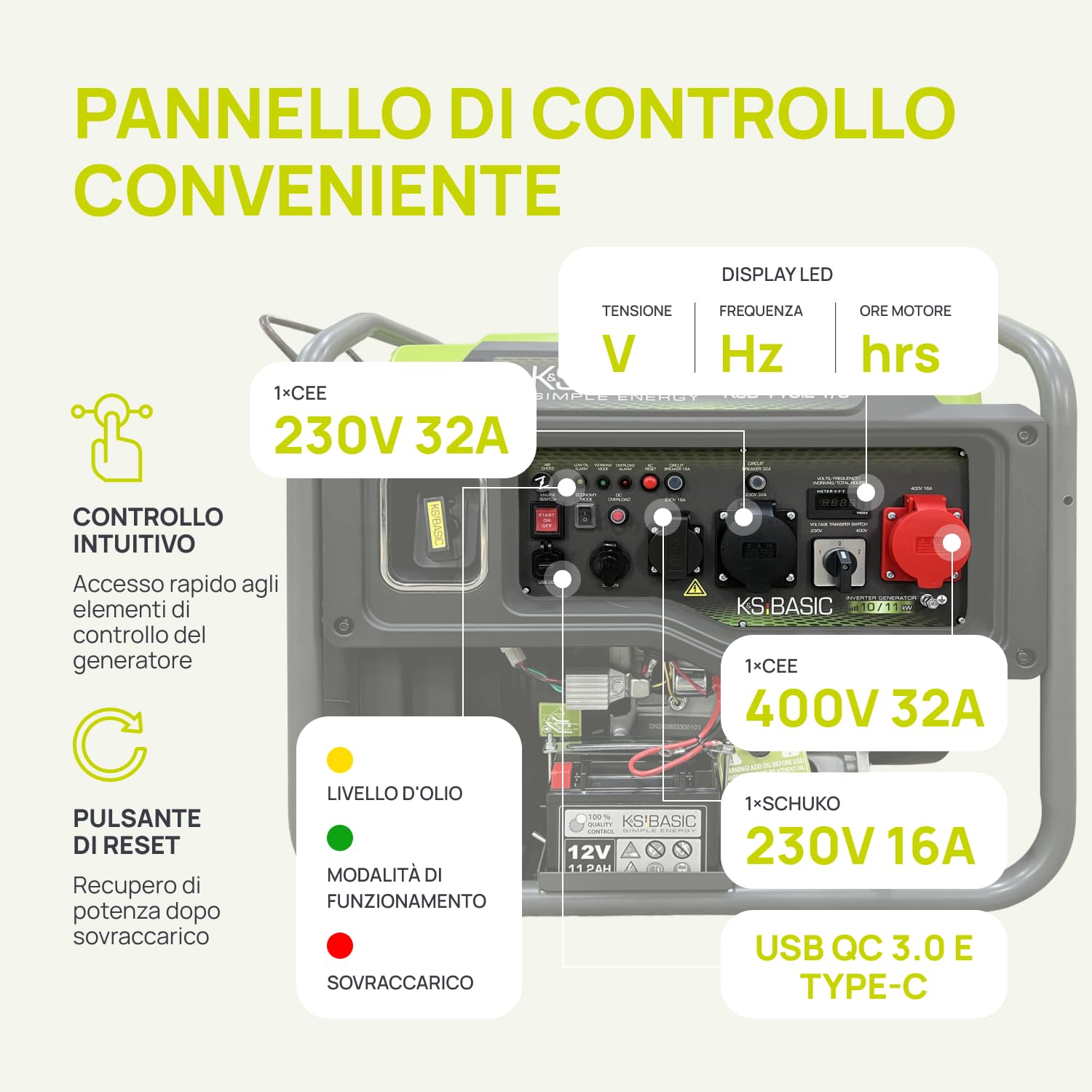 K&S BASIC Generatore inverter 110iE-1/3 11 kW max VTS, generatore di corrente benzina | Generatore di emergenza inverter per casa, campeggio e lavori in officina