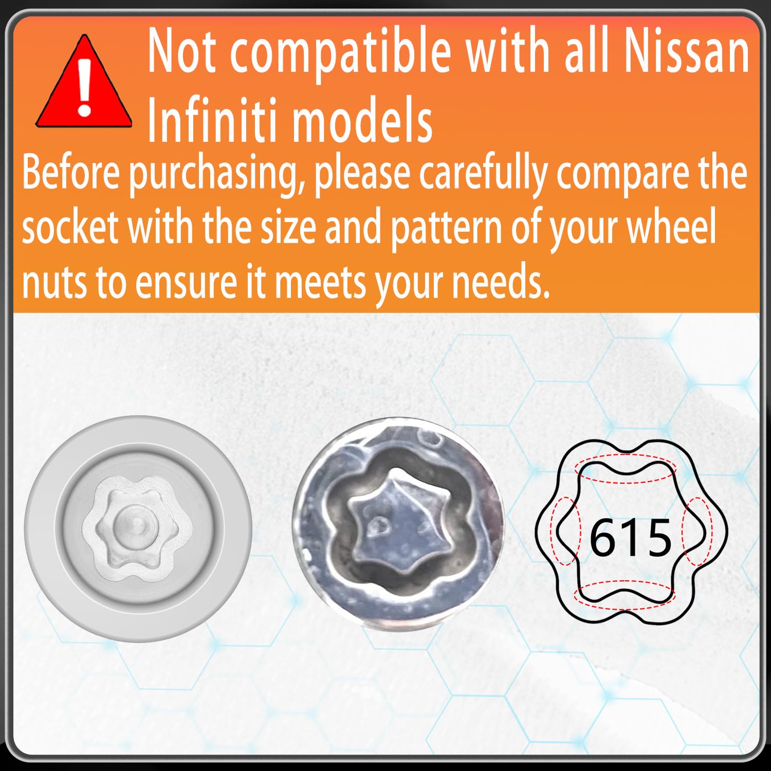 615 Wheel Locking Nut Key for Nissan Infiniti, 21mm Lock Bolt Inner Dia Wheel Anti-Theft Lug Nut Hand Repair Removal Tool