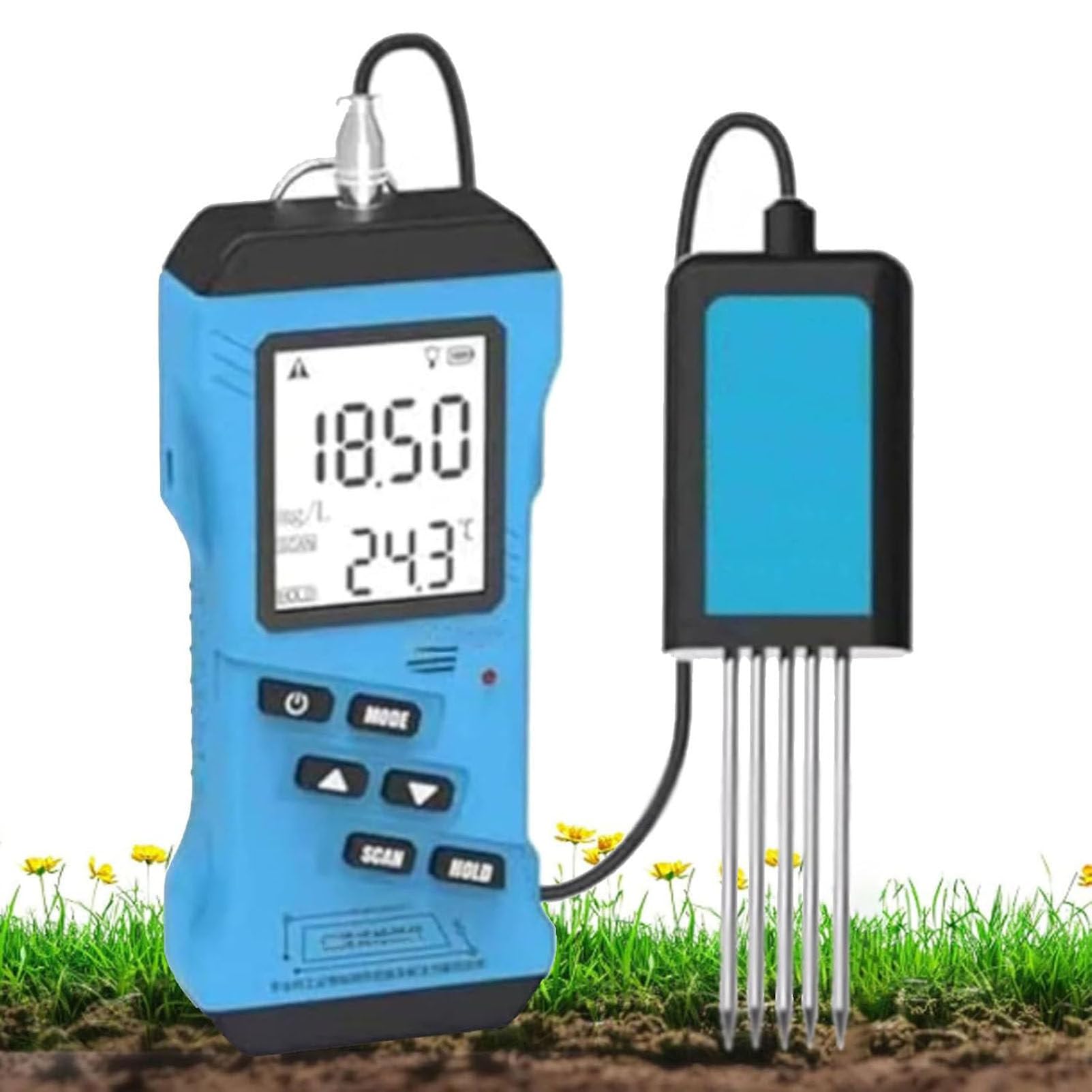 Kit per analisi del terreno 7 in 1, rilevatore di umidità del terreno, azoto, fosforo, potassio, NPK, pH, umidità, nutrienti, conduttività, misuratore di conducibilità EC per giardino, fattoria
