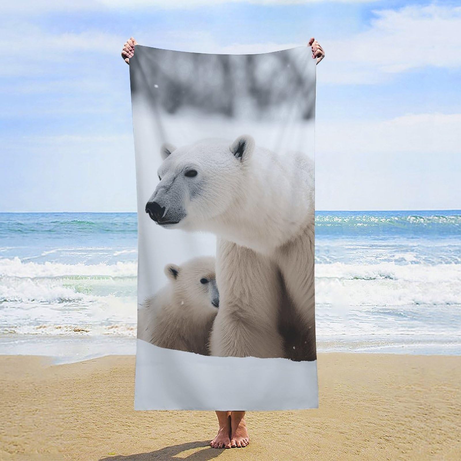 NTVOWPZO Snow Animal Polar Bear Beach Towel Oversized Microfiber Bath Towels Lightweight Sand Proof Beach Towels Absorbent Pool Towels for Swimming Yoga Bathroom Towel 31.5" X 63"