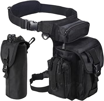 Flintronic Tactical Drop Leg Waist Bag, Multi-Purpose Waterproof Outdoor Military Hip Thigh Tool Bag Fanny Pack with Water Bottle Pouch, for Hiking Travel Motorcycling Camping Fishing