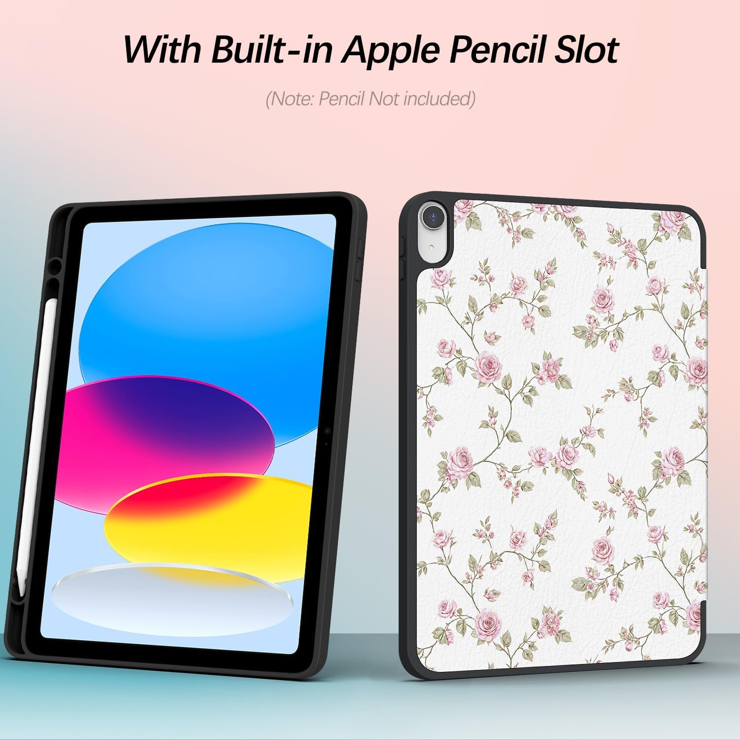 Case for iPad (A16) 11th Generation (2025) 11 inch, iPad 10th Generation (2022) 10.9 inch, Case with Pencil Holder, Soft TPU Back, Auto Sleep/Wake, Girly Women Cute Design, Pink Flowers image 3