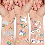 193pcs Unicorn & Truck Wheels 2 in 1 Kit Waterproof Temporary Tattoos Groovy Fake Tattoo for Kids Birthday Party Decoration, Star Smiley Rainbow Racing Car Flag Trophy Tattoo Stickers for Boys Girls