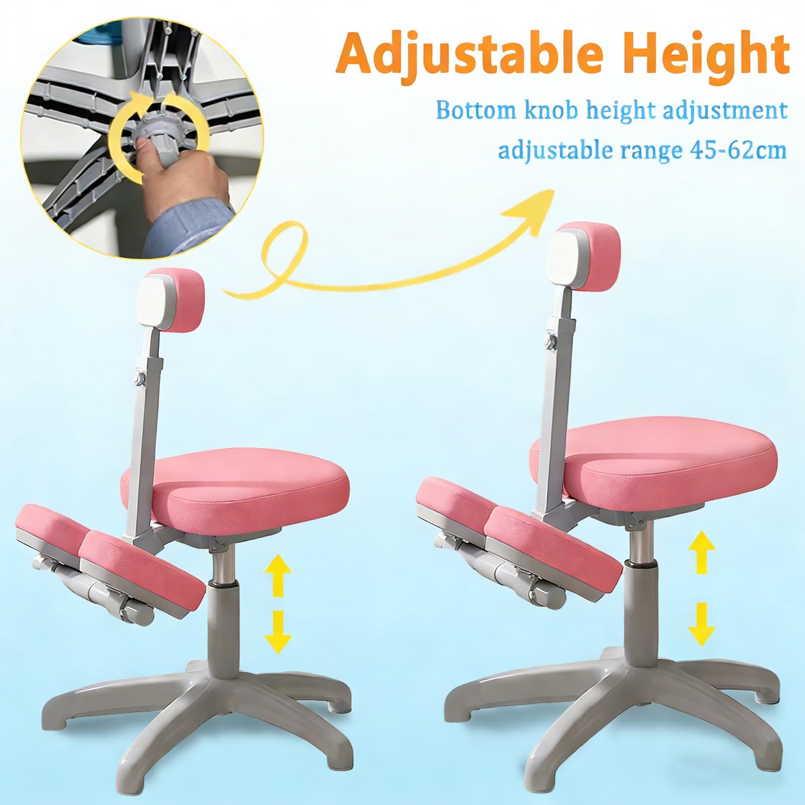 Sillas Ergonómicas de Rodillas Sillas de Escritorio Infantiles Sillas de Escritorio de Oficina con Rodillera Girada 360 ° para Que Los Niños Estudio