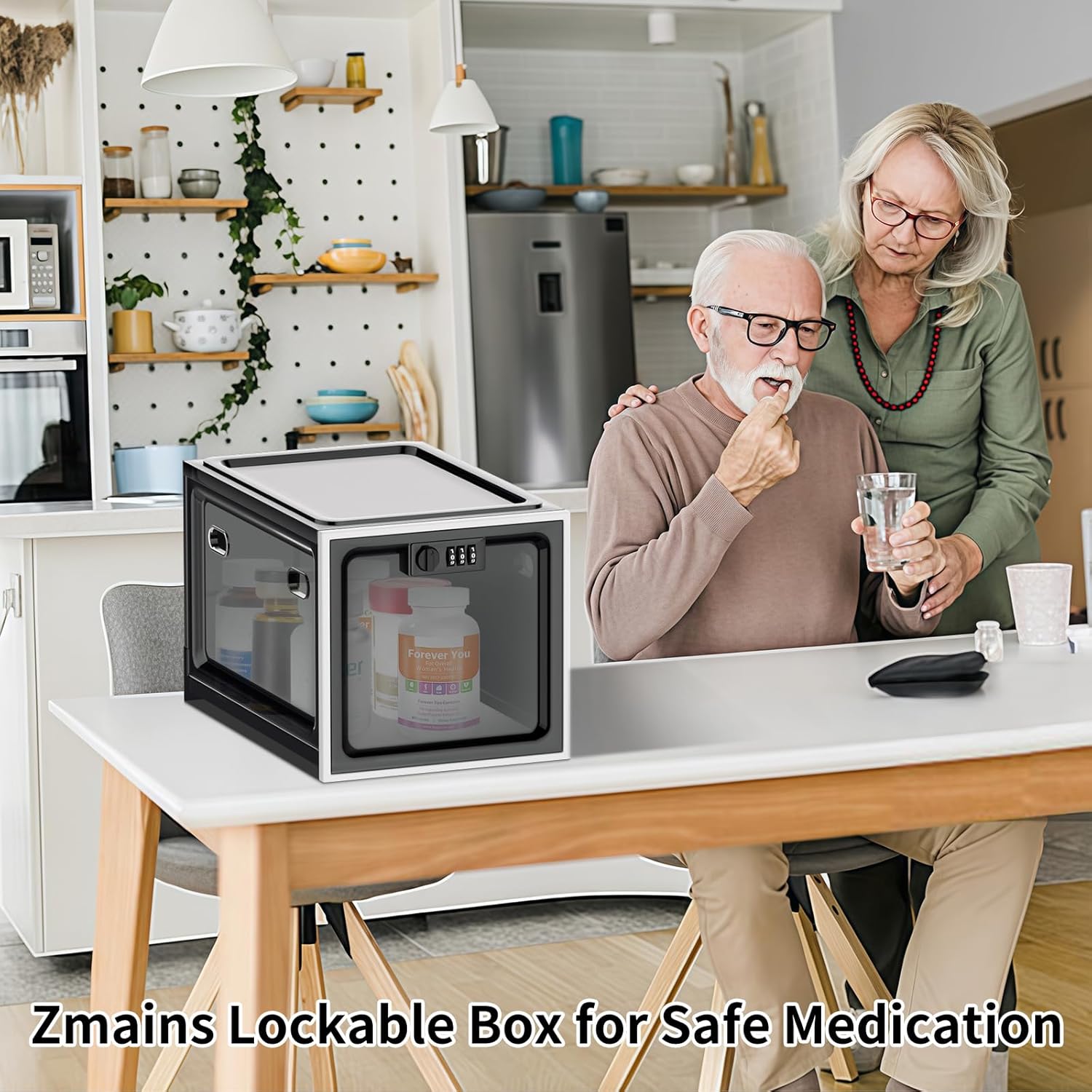 Zmains Medicine Lock Box, Medication Lock Box Lockable Storage With Code, Kitchen Safe Fridge Snack Lock Boxes for Home and Office, Black Locking Box For Phone/Personal Items
