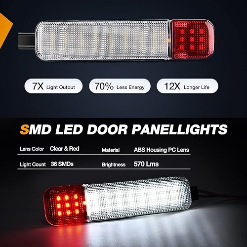 Miniatura 5 de Nilight 2 piezas de luz LED para panel de puerta interior, luces de cortesía y advertencia en blanco y rojo para Chevy GMC Silverado Sierra 1500