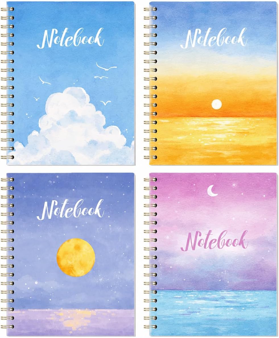 Spiral Notebook 5x7in 4 Pack, Hardcover College Ruled Journals, Nature Set