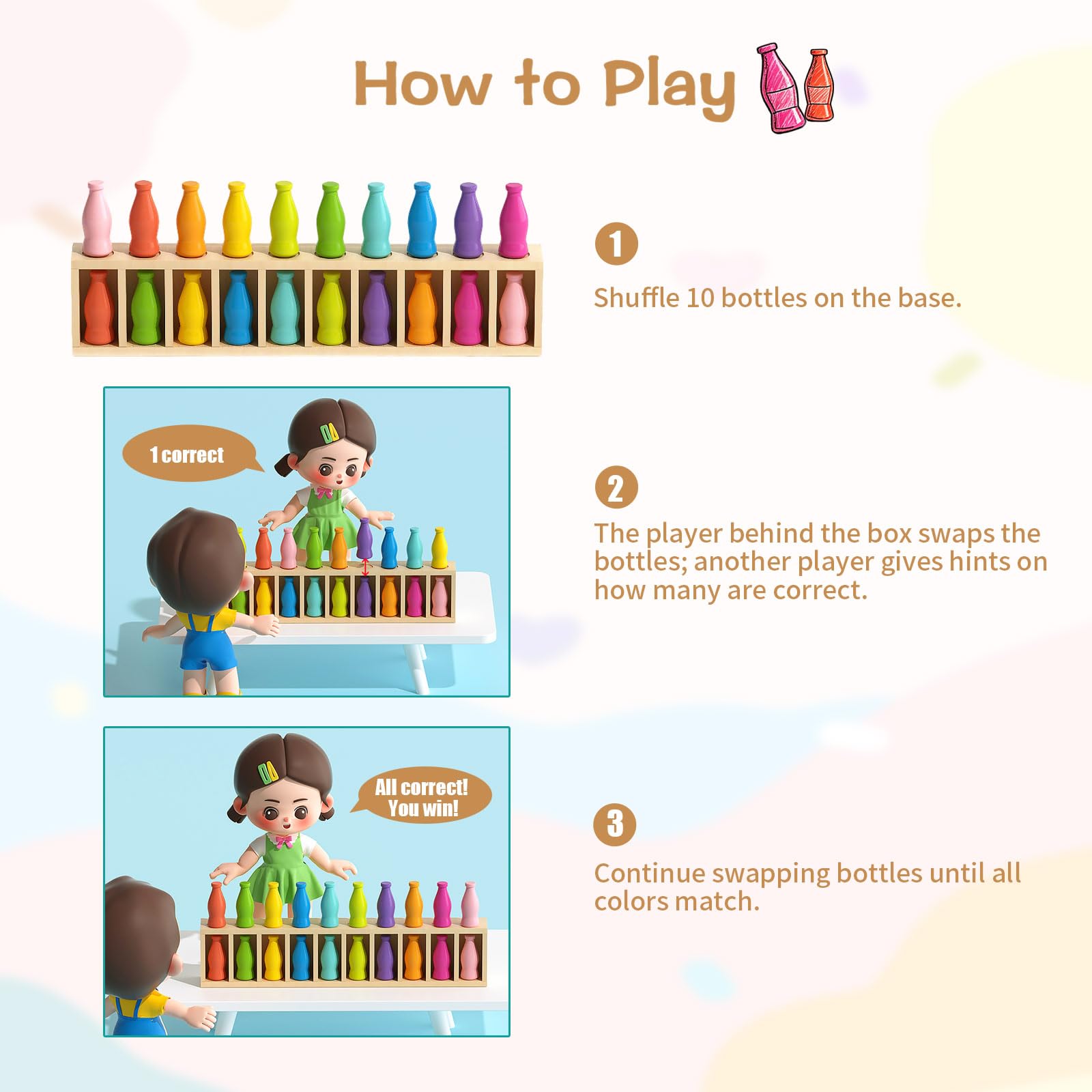 iuuoi Juego de combinación de memoria de color de botella, divertidos juegos de mesa familiares para niños y adultos, rompecabezas de 2 jugadores para niños y niñas a partir de 3 años, perfecto para