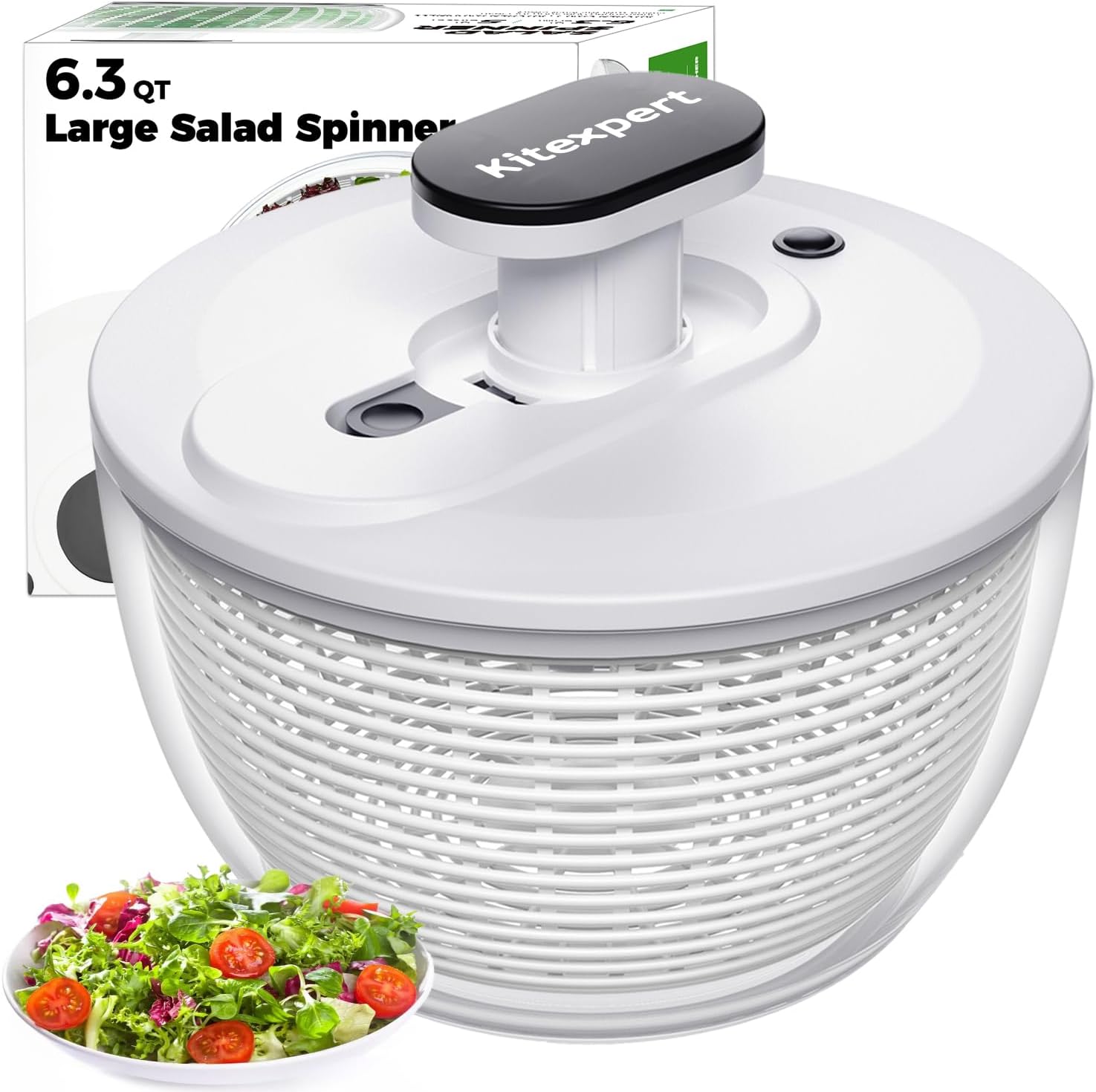 Kitexpert Effective Large Salad Spinner 6.3 Qt,Easy to use pro Pump Spinner with Bowl, One-Handed Pump Dishwasher Safe Multiple Use Spinner-Black Kitexpert Effective Large Salad Spinner 6.3 Qt,Easy to use pro Pump Spinner with Bowl, One-Handed Pump Dishwasher Safe Multiple Use Spinner-Black