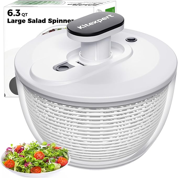 Kitexpert Effective Large Salad Spinner 6.3 Qt,Easy to use pro Pump Spinner with Bowl, One-Handed Pump Dishwasher Safe Multiple Use Spinner-Black
