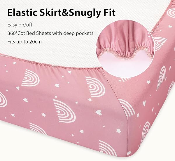 Drap Housse 70 x 140 cm, Lot de 3 Microfibre Ultra Douce et Lisse Élastique sur Tout Le Tour - pour Matelas de Lit Bébé et Lit Enfant, Arc-en-Ciel Rose - 5