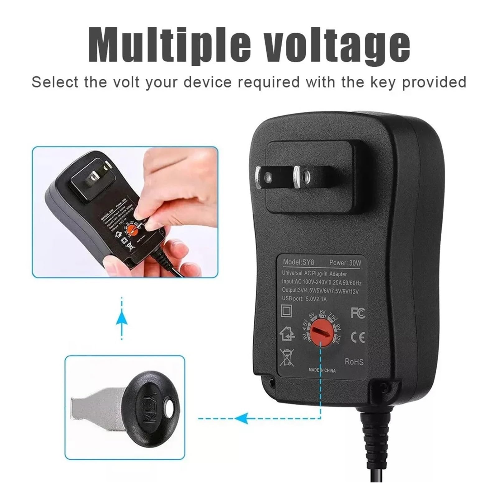 Adaptador De Corriente Voltaje Ajustable Suministro CA/CC | 30W(EU)